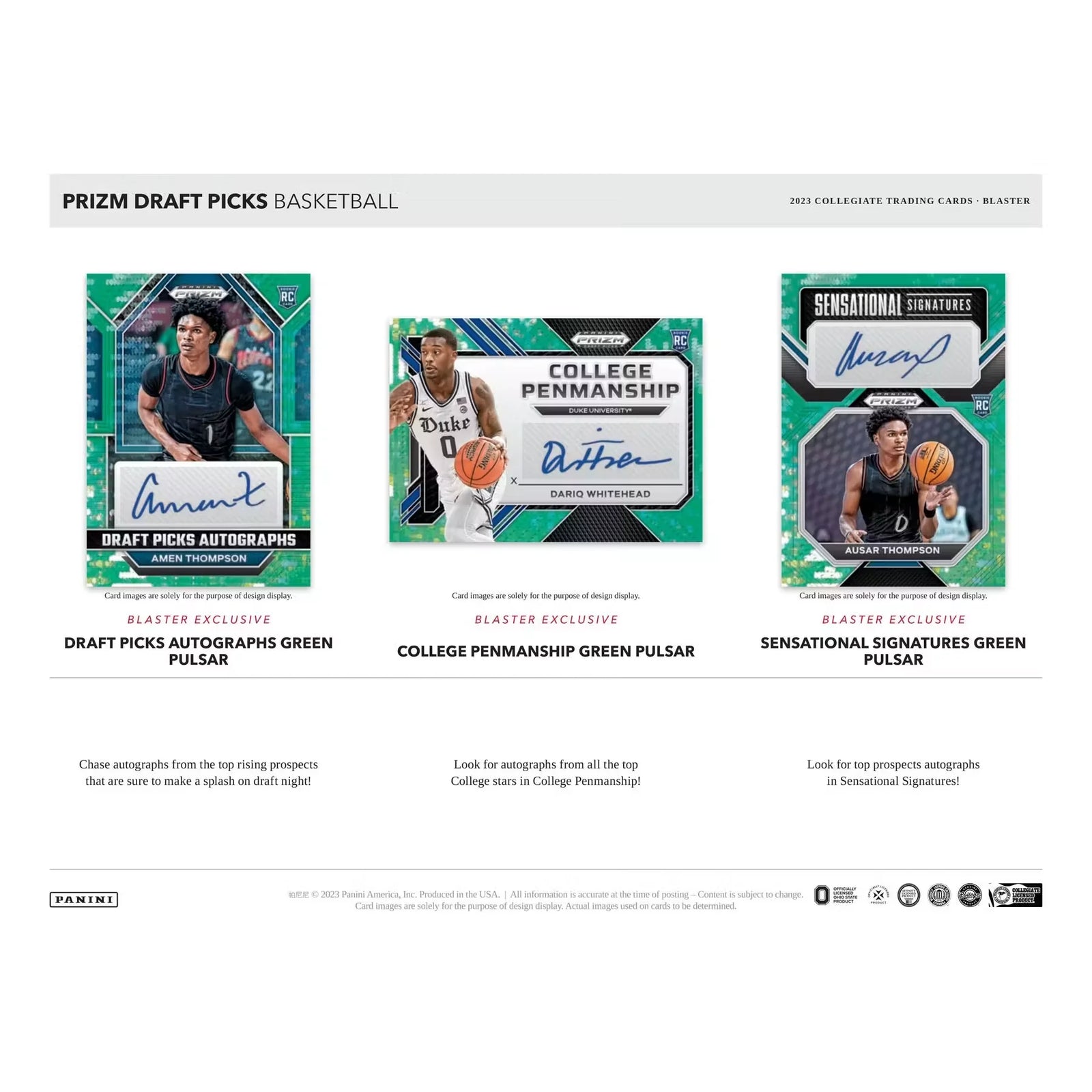 2023-24 Panini Prizm Draft Picks Basketball Blaster Box (Green Pulsar Prizms) (Ships Sealed Only) - D