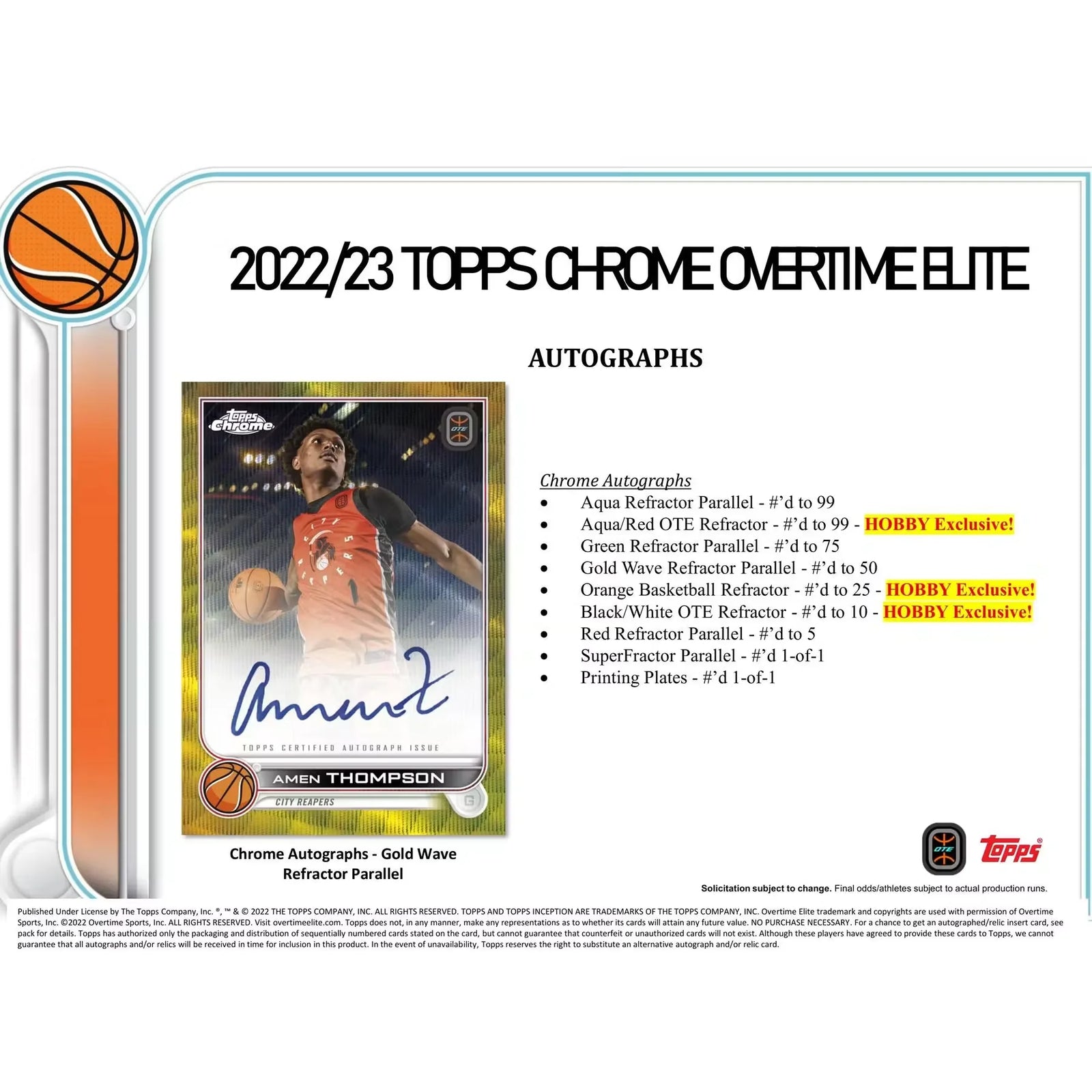 2022-23 Topps Chrome Overtime Elite Basketball Hobby Box (Ships Sealed Only)