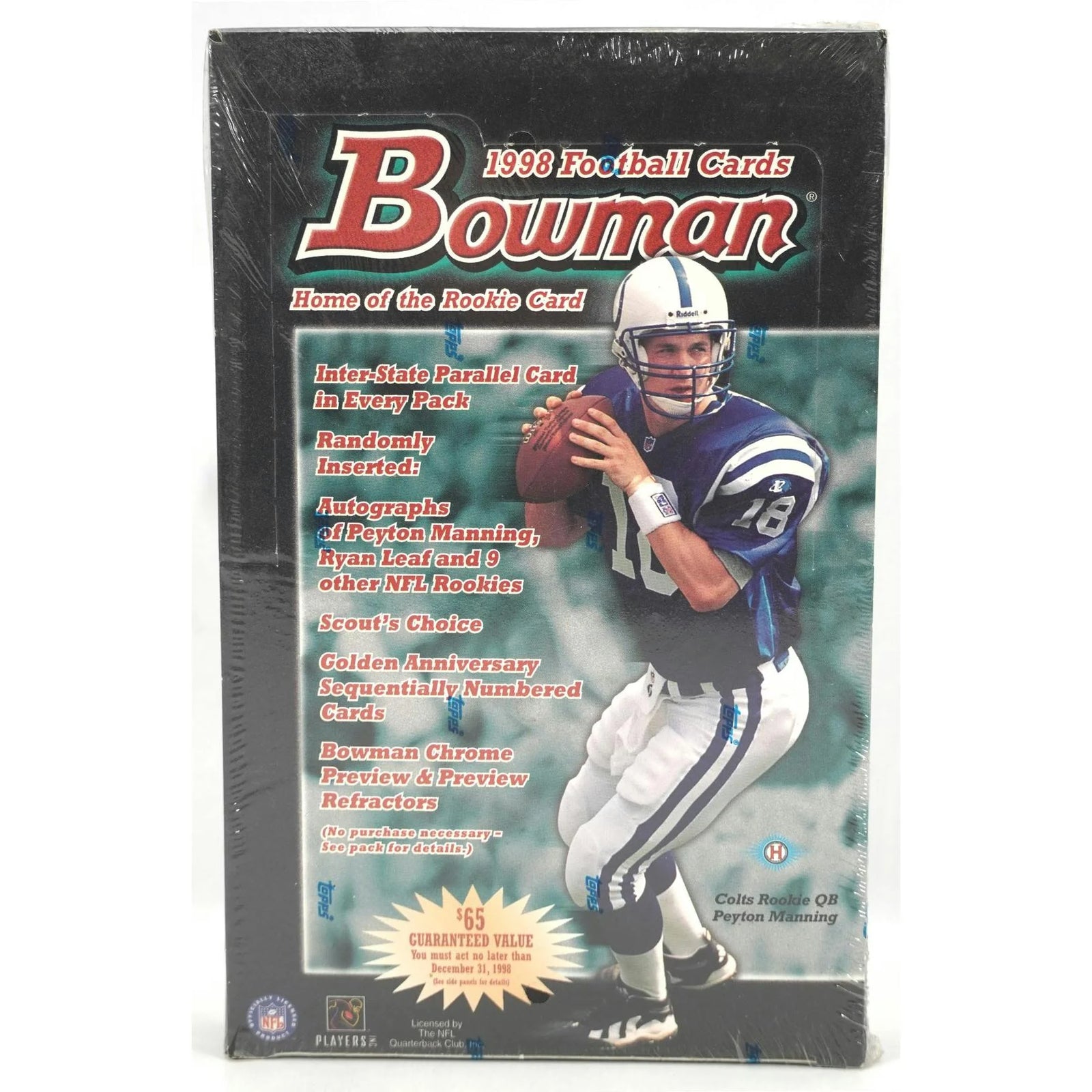 1998 Bowman Football Hobby Box | Peyton Manning & Randy Moss Rookies (Ships Sealed Only)