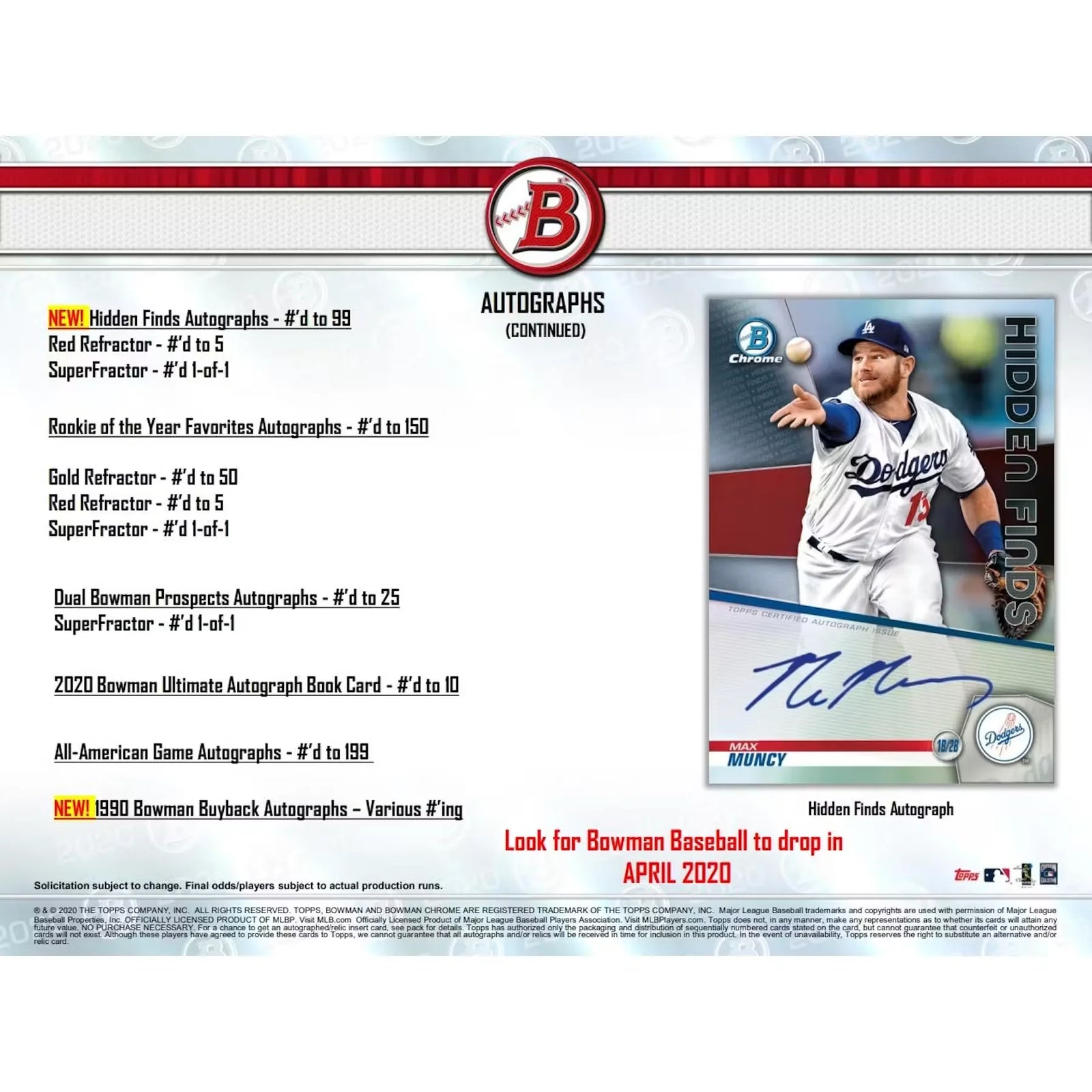 2020 Bowman Baseball Hobby Jumbo Box (Slightly Damaged) (Ships Sealed Only)