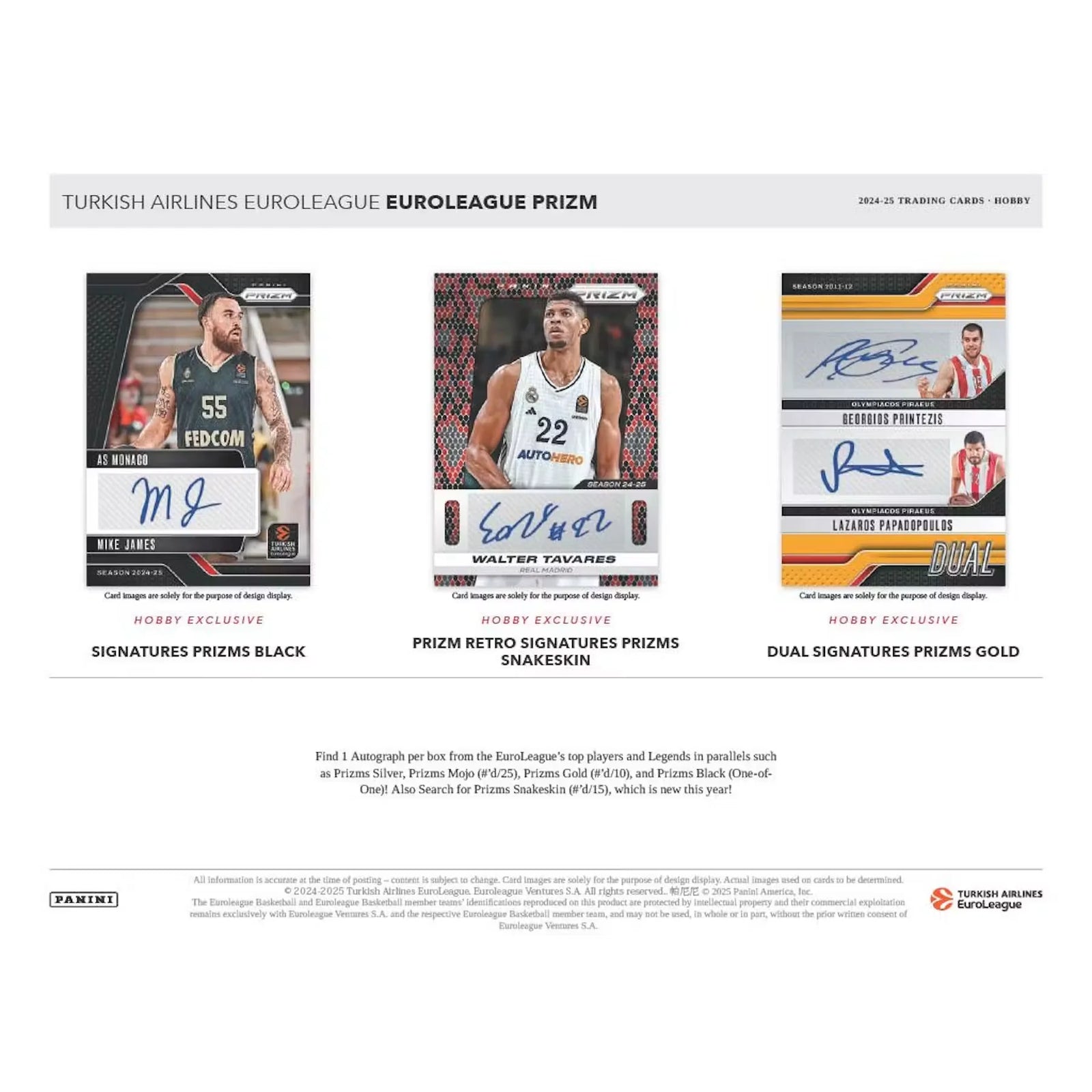 2024-25 Panini Prizm Turkish Airlines EuroLeague Basketball Hobby Box (Ships Sealed Only)