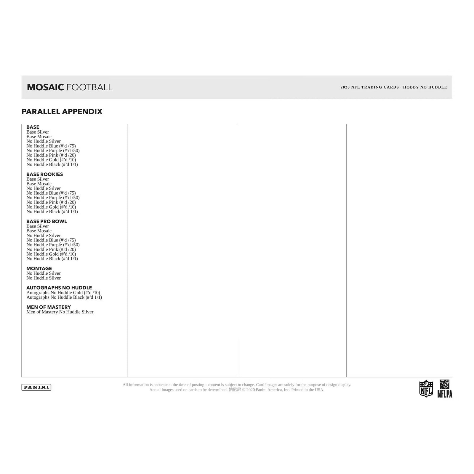 2020 Panini Mosaic No Huddle Football Hobby Box (Ships Sealed Only) - D