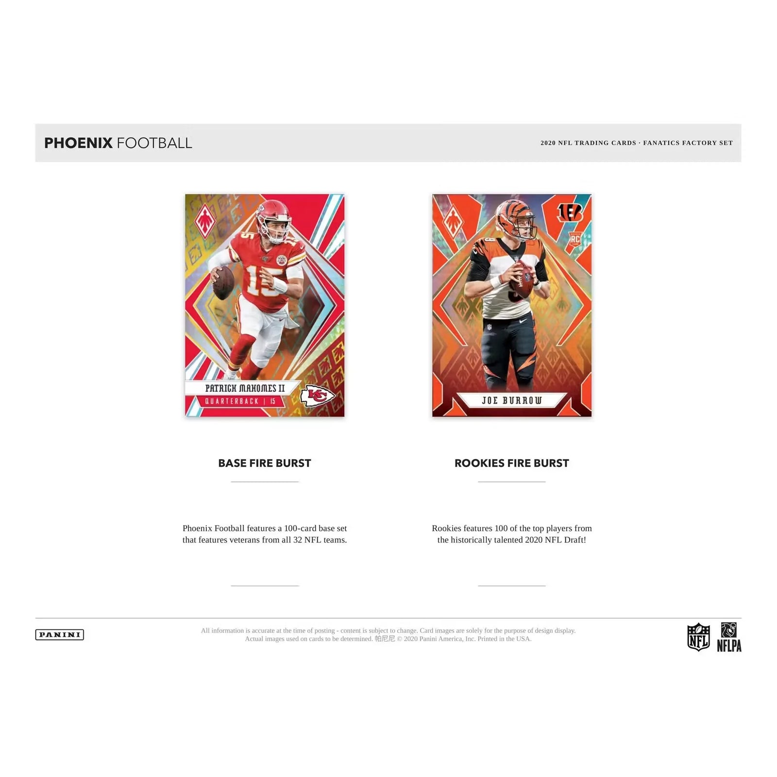 2020 Panini Phoenix Football Factory Set | 200 Cards (Ships Sealed Only)