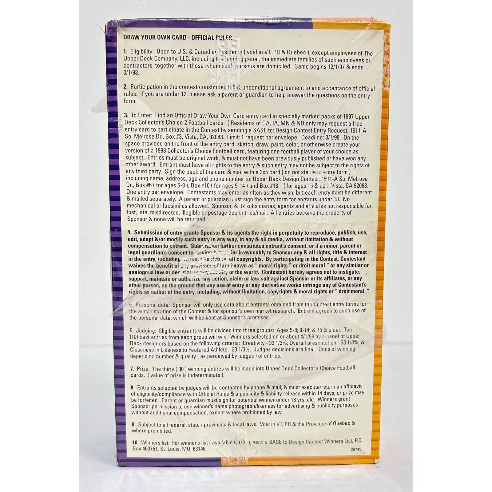 1997 Upper Deck Collector's Choice Series 2 Football Box | Torn Cello (Ships Sealed Only)