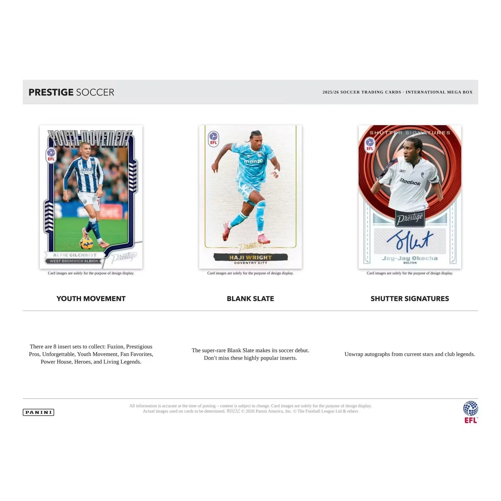 2025-26 Panini Prestige EFL Soccer International Mega Box (Ships Sealed Only)