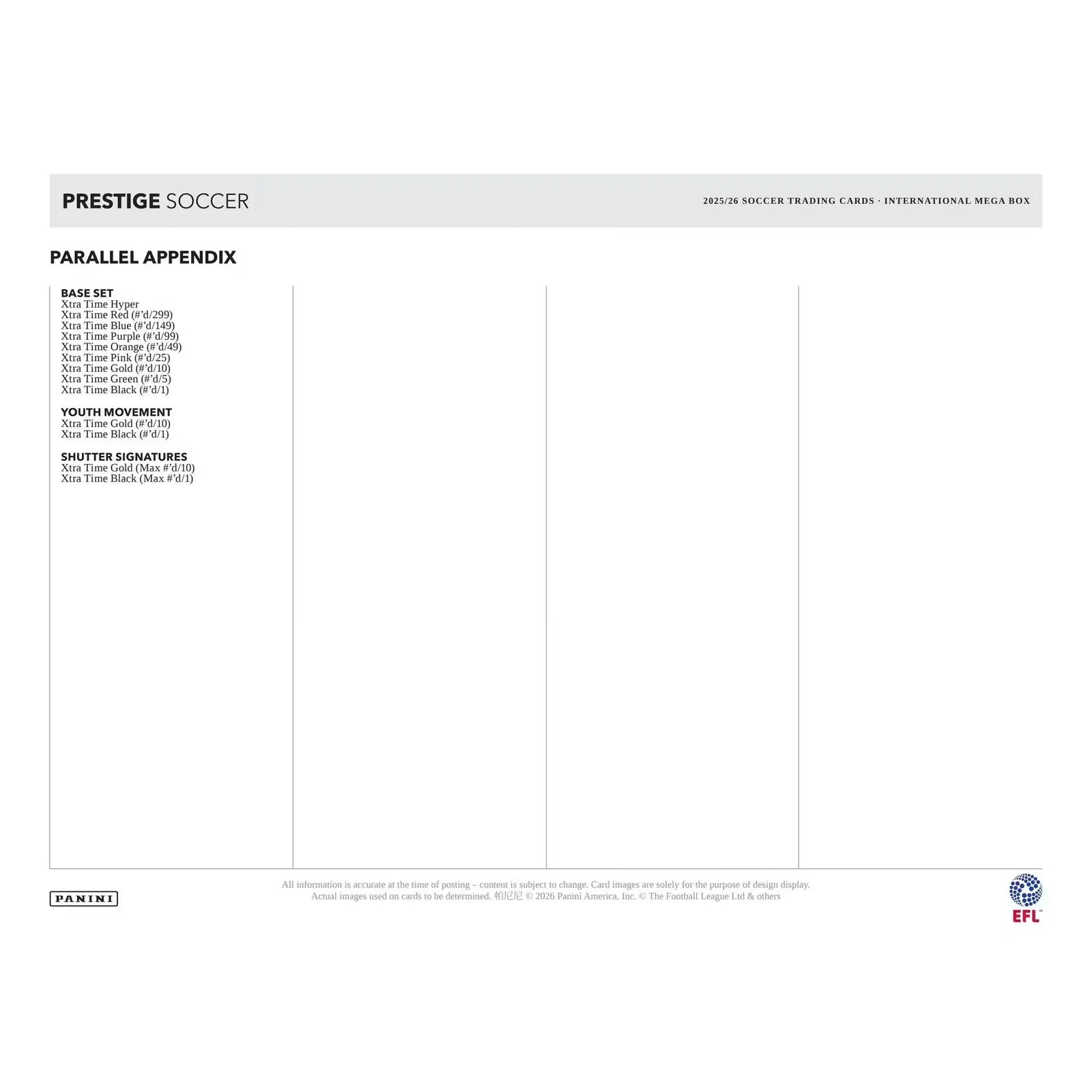 2025-26 Panini Prestige EFL Soccer International Mega Box (Ships Sealed Only)