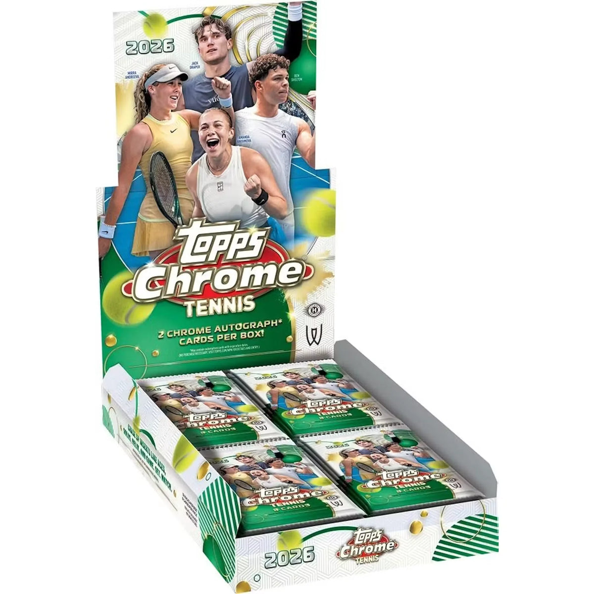 2026 Topps Chrome Tennis Hobby Box | 12 Packs, 2 Autographs (Ships Sealed Only)
