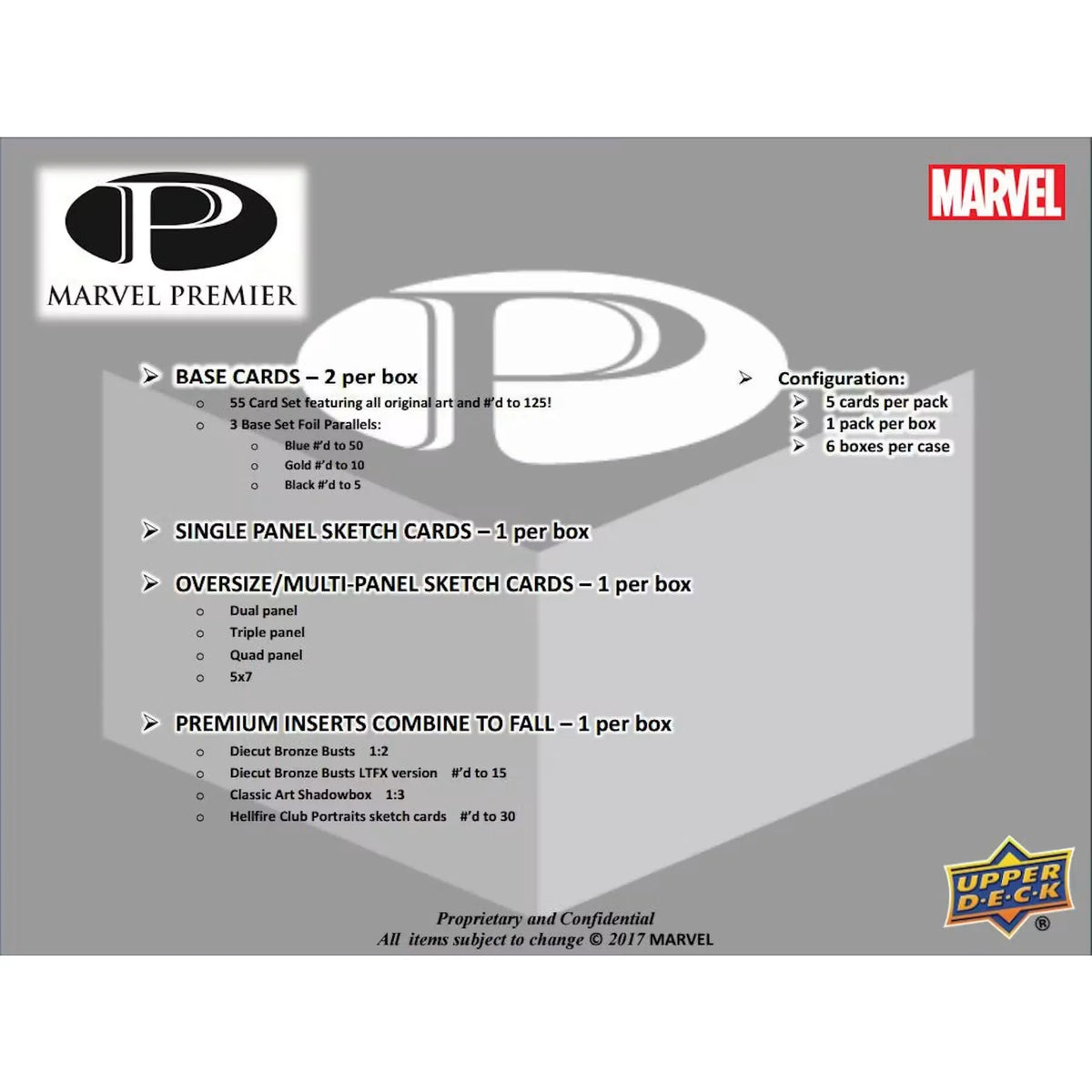 2017 Upper Deck Marvel Premier Trading Cards Box (Ships Sealed Only) | P4218717