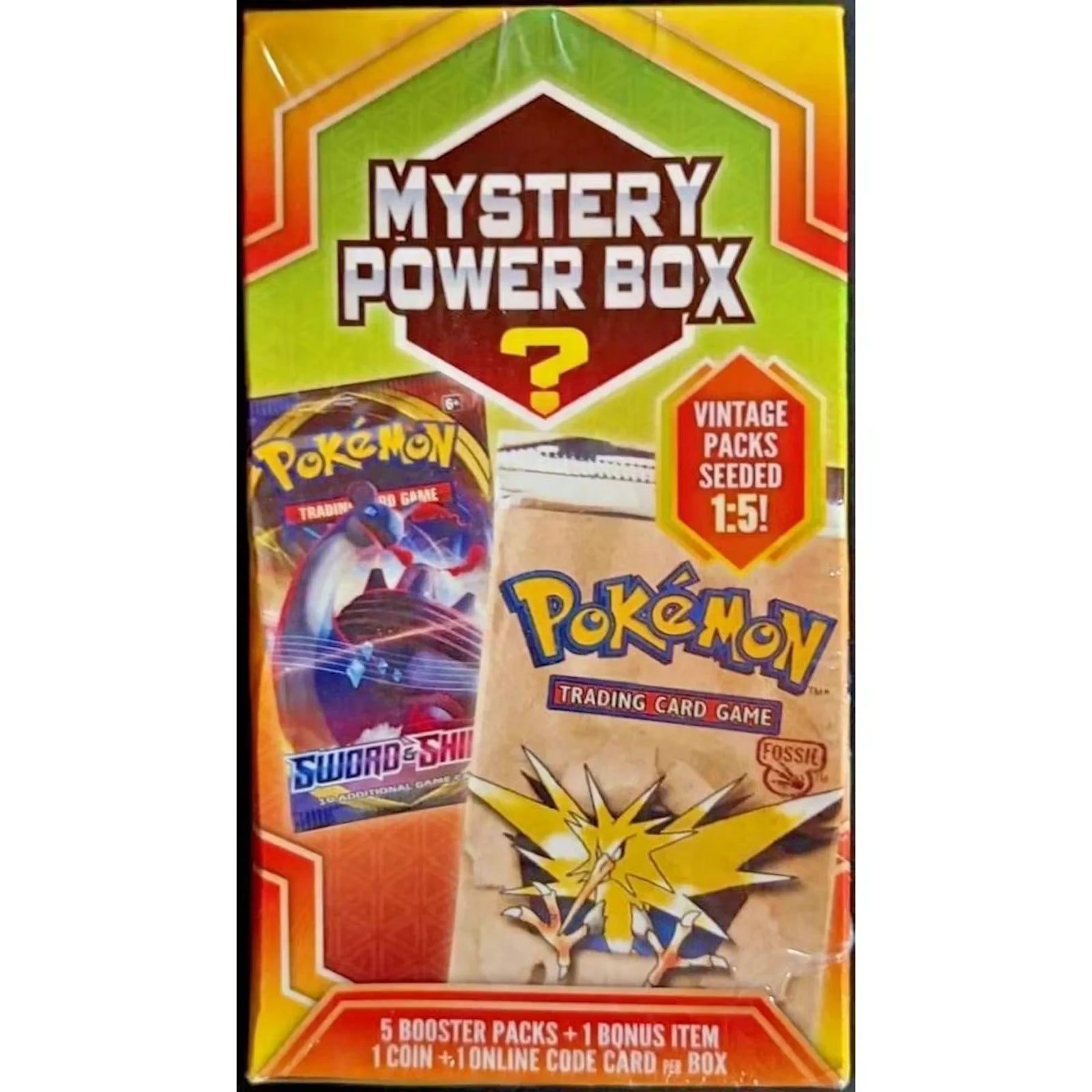 Pokemon Mystery Power Box 2020 | 5 Booster Packs with Vintage Seeded (Ships Sealed Only)
