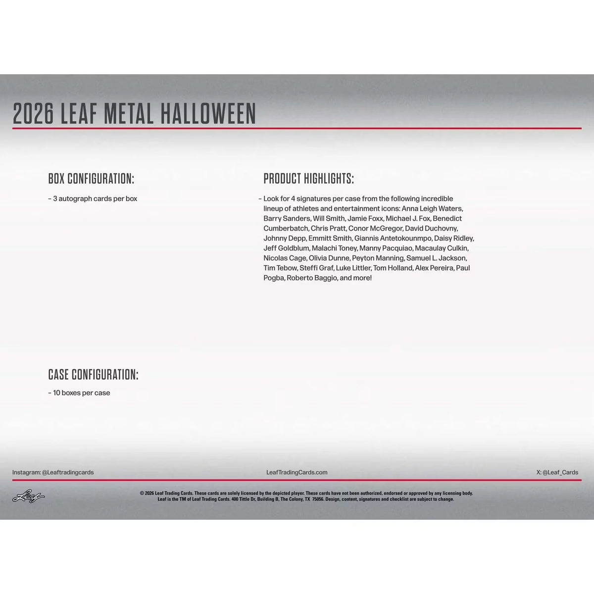 2026 Leaf Metal Halloween Hobby Box | Presell (Ships Sealed Only) | P5176655