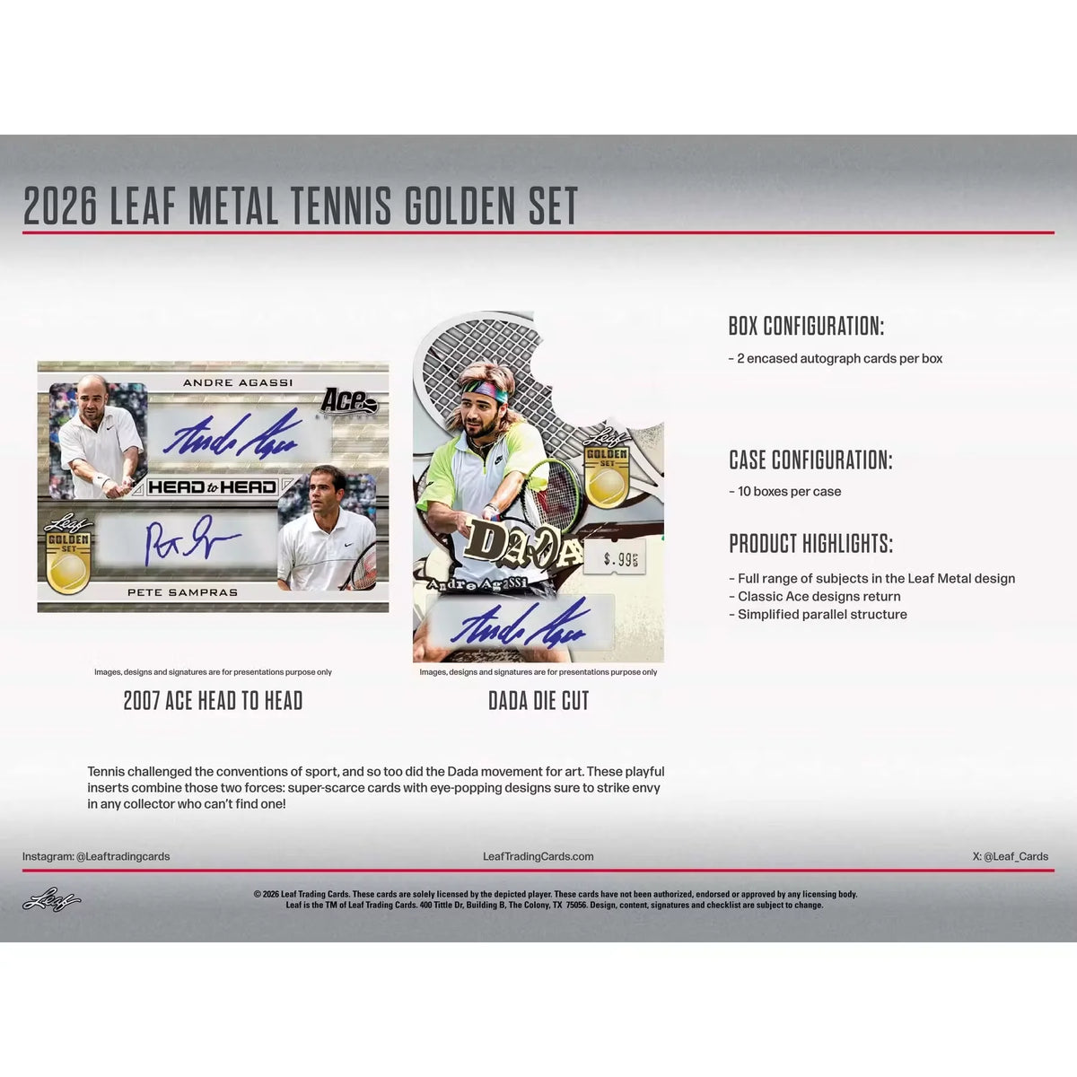 2026 Leaf Metal Tennis Golden Set Hobby Box | Presell (Ships Sealed Only) | P5176656