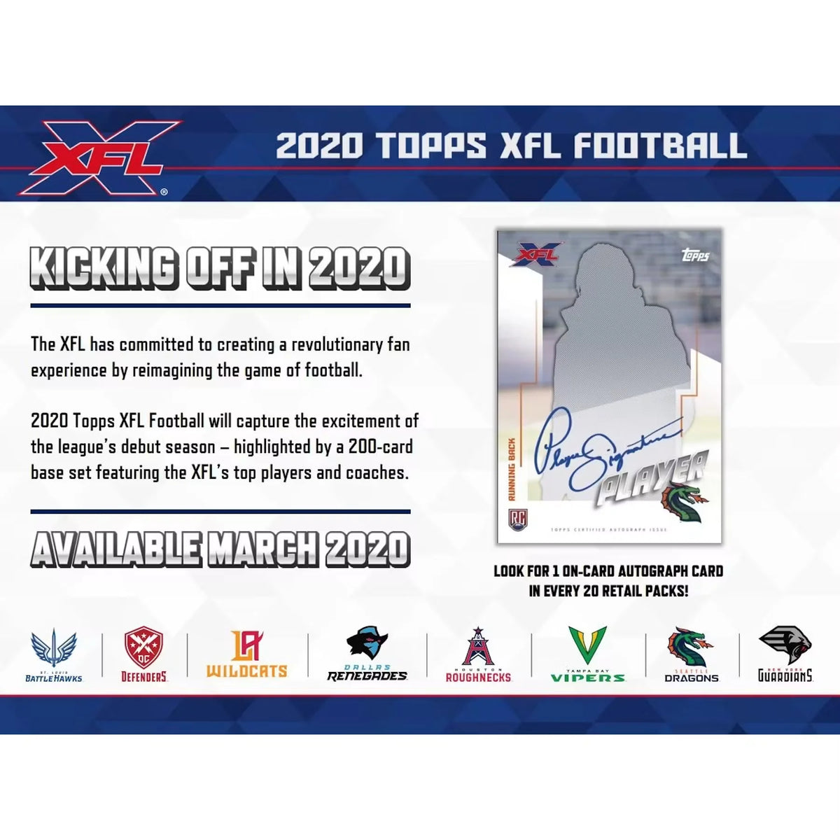 2020 Topps XFL Football Hobby Box (Ships Sealed Only) - D | P5177739