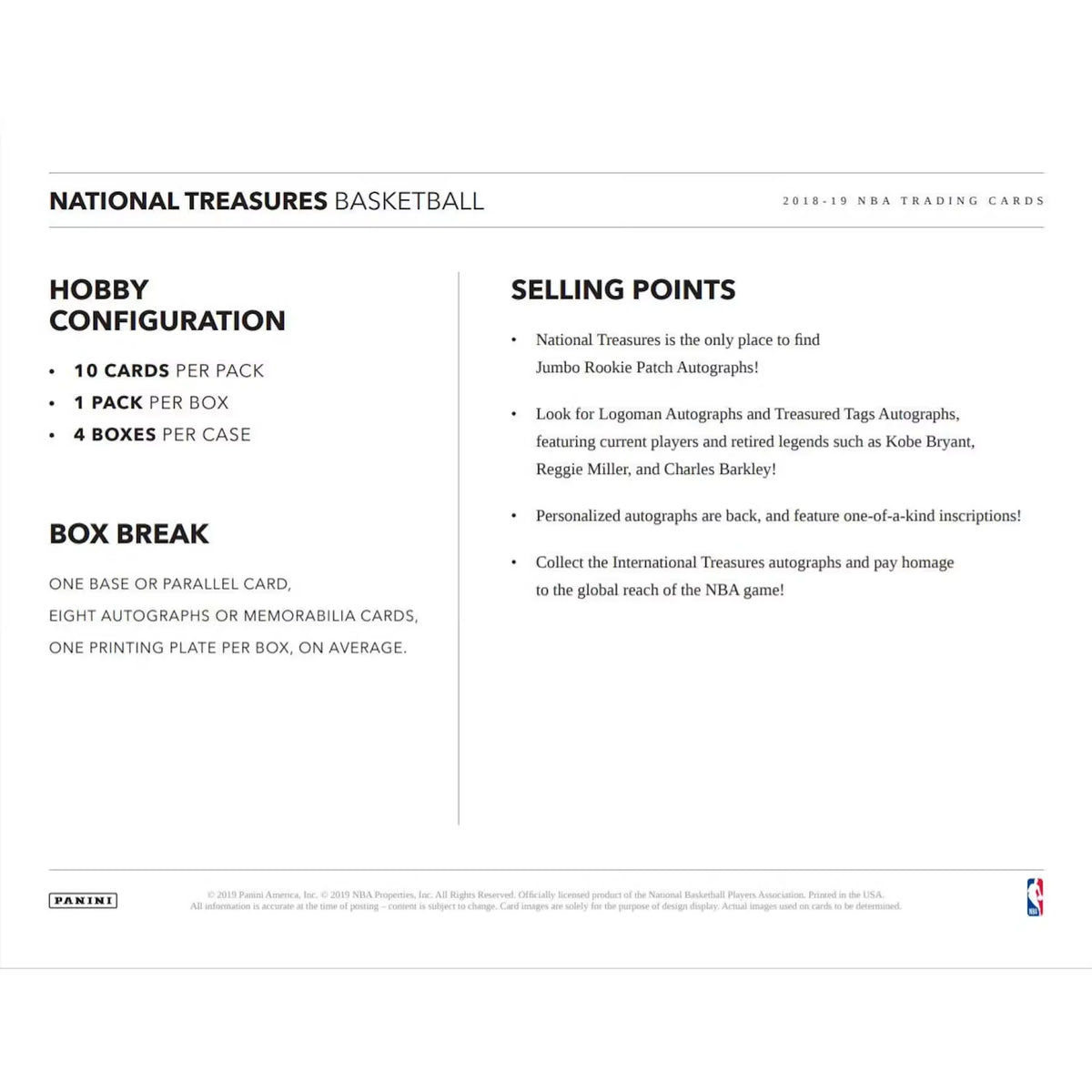 2018-19 Panini National Treasures Basketball Hobby Box (Ships Sealed Only) | P5178762