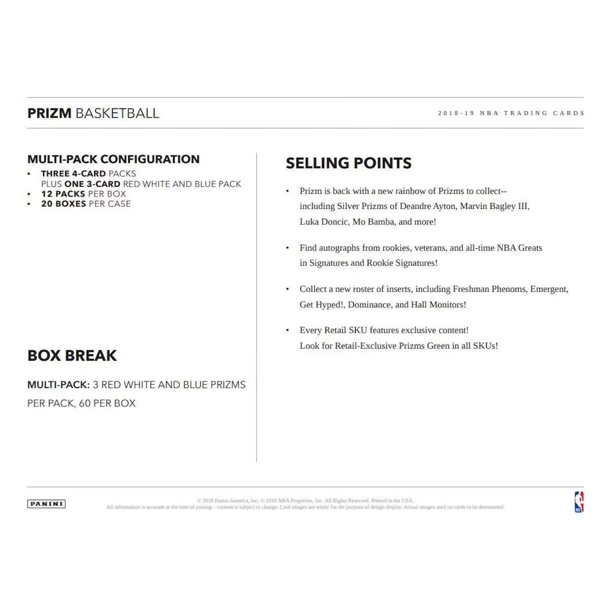 2018-19 Panini Prizm Basketball Multi Cello Fat Multi- Fat Pack Pack Pack | P5407731