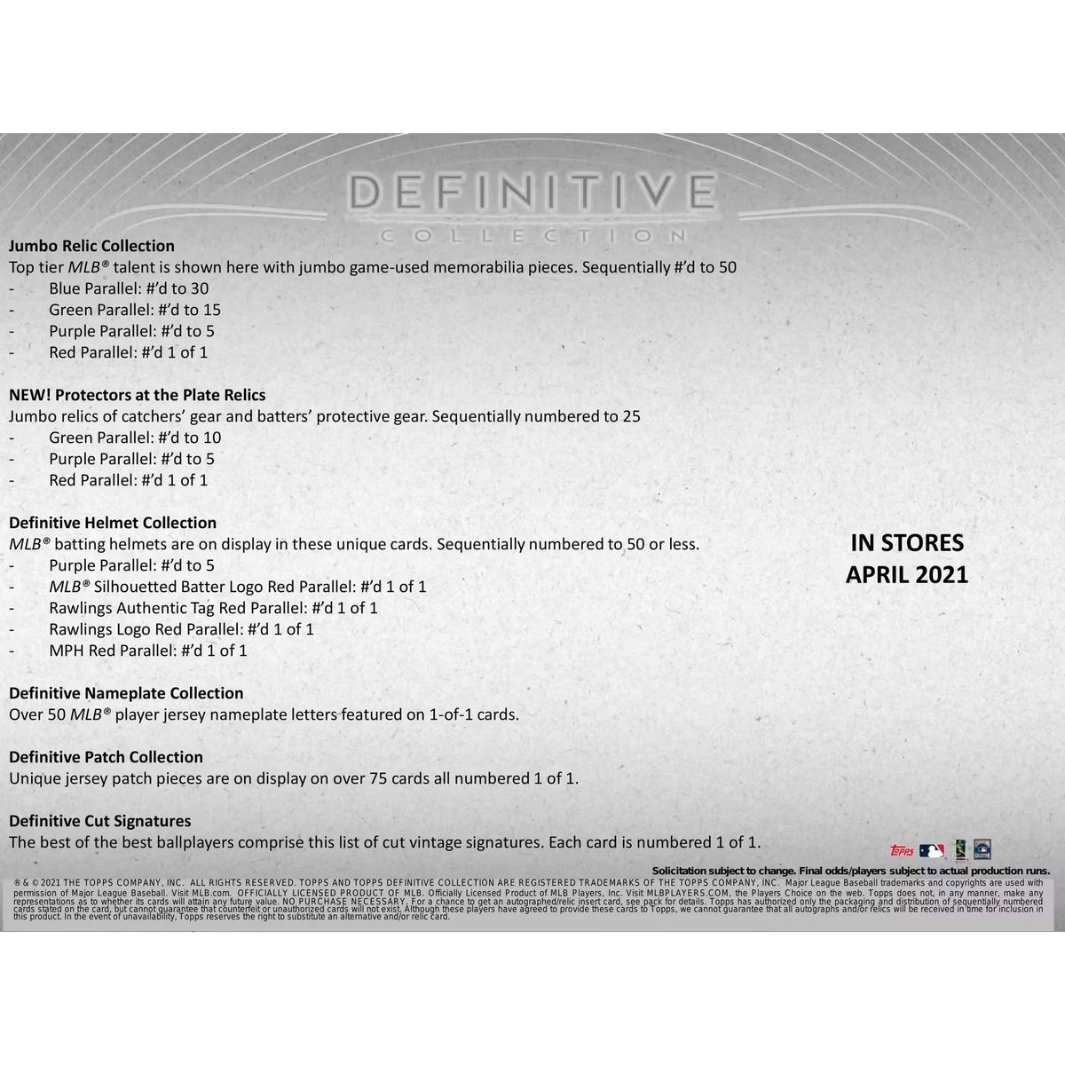 2021 Topps Definitive Collection Baseball Hobby Box (Ships Sealed Only) | P5418921