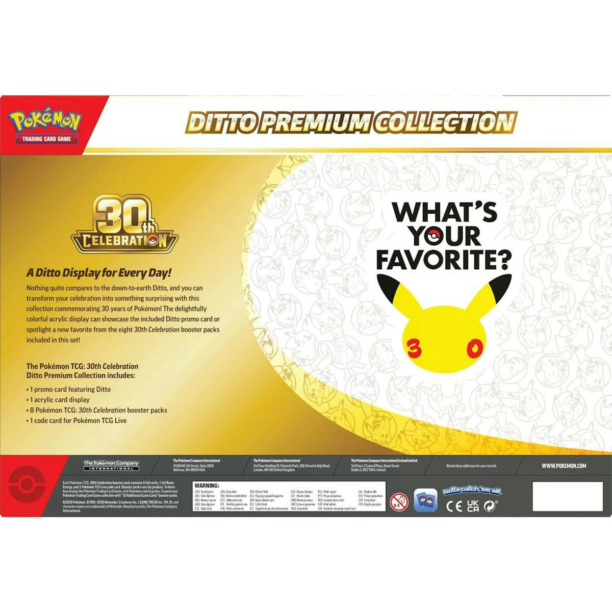 Pokemon 30th Celebration Ditto Premium Collection Box | Sealed | P5540013