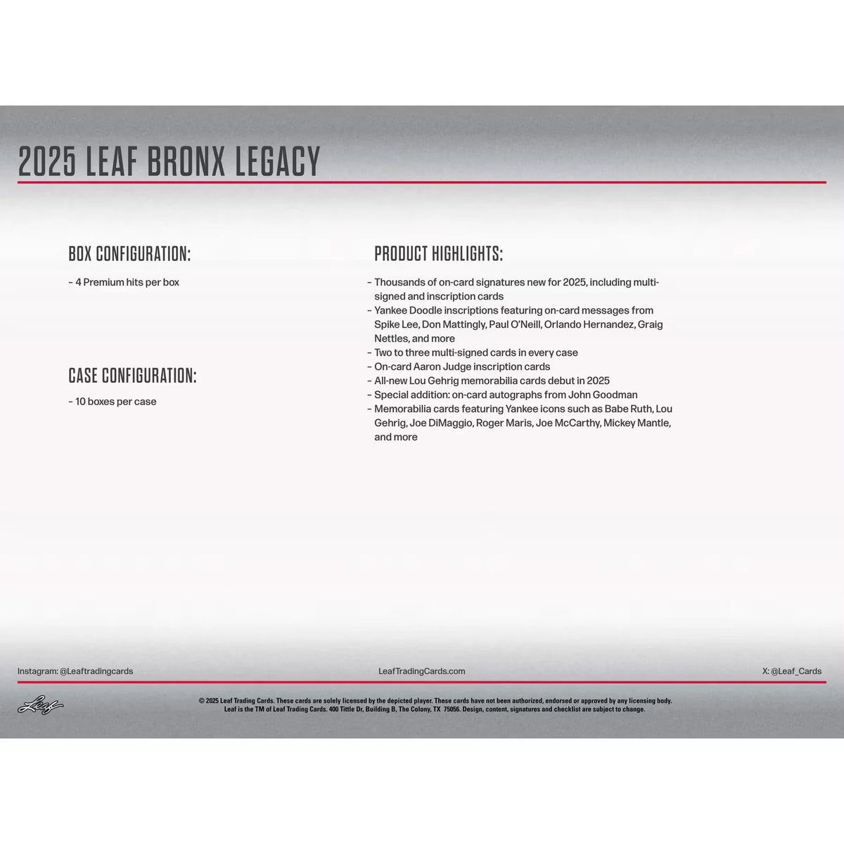 2025 Leaf Bronx Legacy Baseball Hobby Box | Four Premium Hits | P5595169