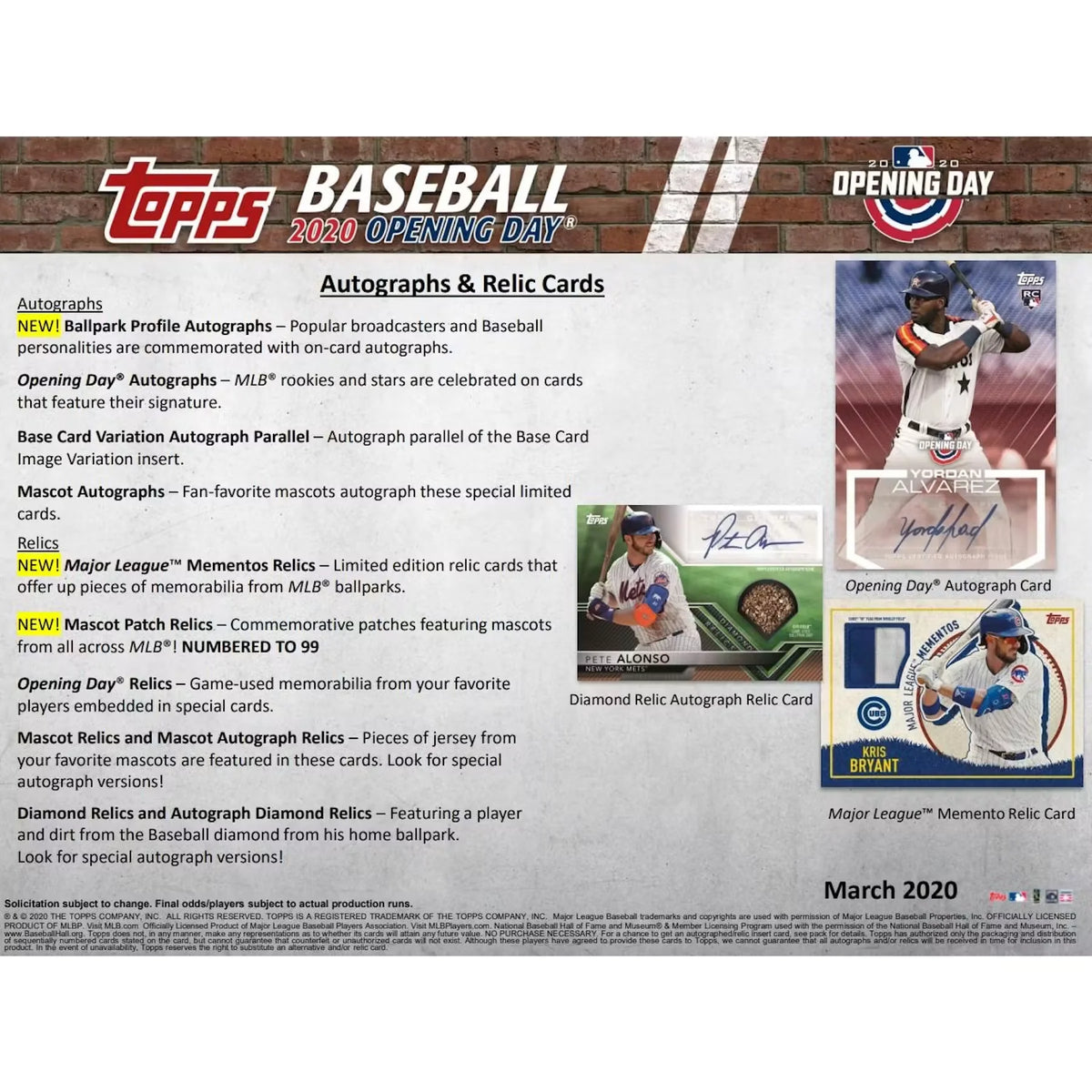 2020 Topps Opening Day Baseball Hobby Box (Ships Sealed Only) | P5595400