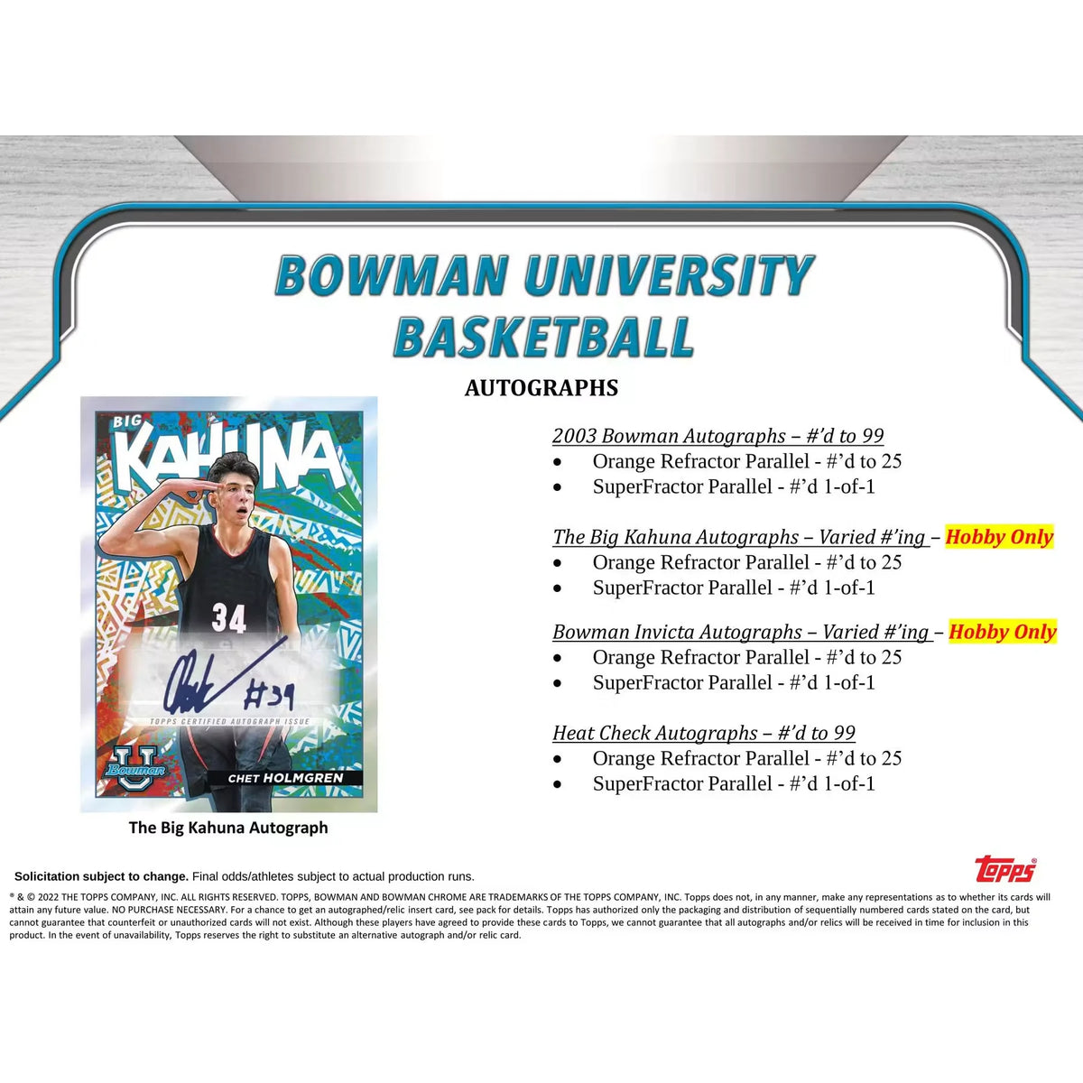 2021-22 Bowman University Basketball Hobby Box (Ships Sealed Only) - D | P5595595