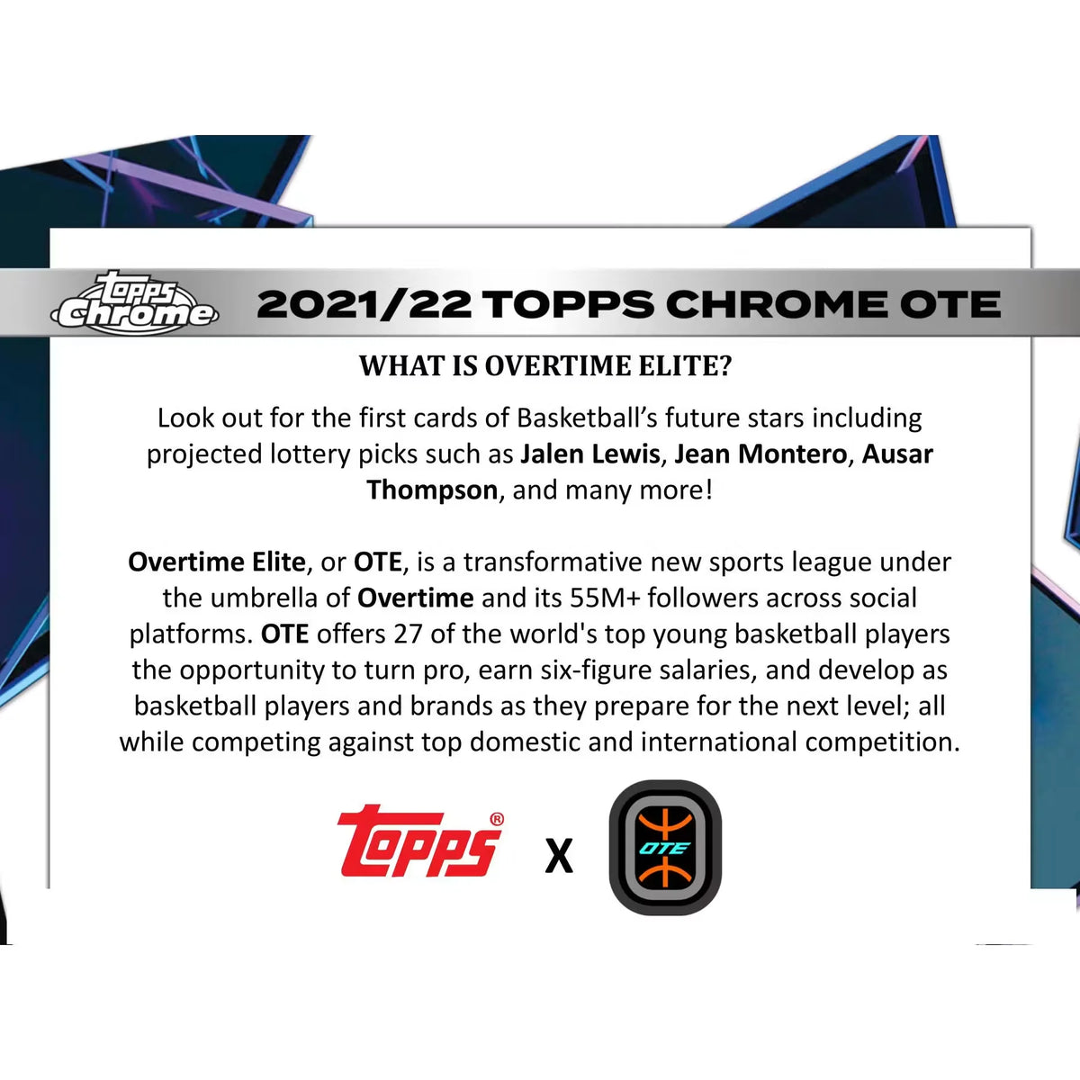 2021-22 Topps Chrome Overtime Elite Basketball Hobby Box - D | P5595615