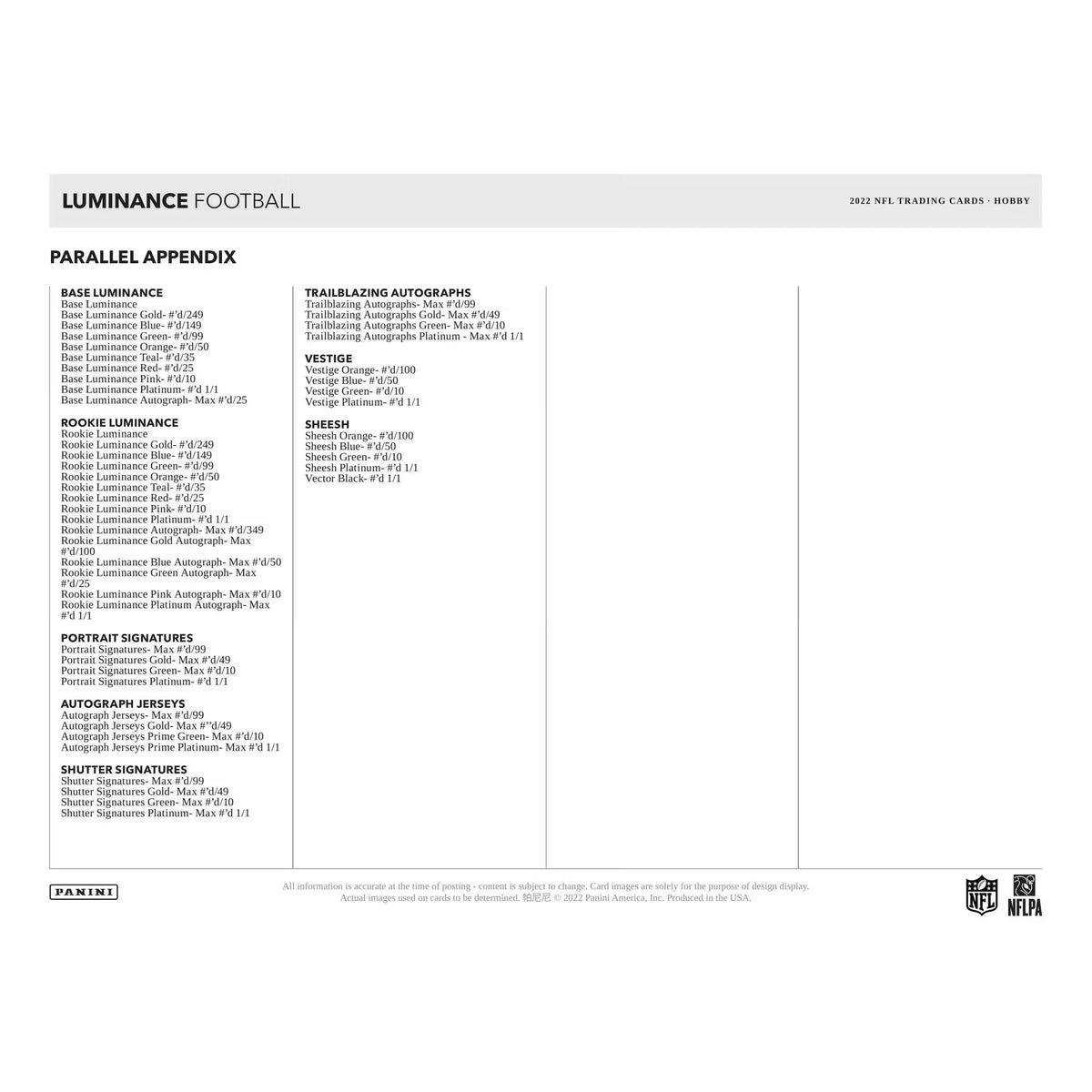 2022 Panini Luminance Football Hobby Box (Ships Sealed Only) - D | P5595687