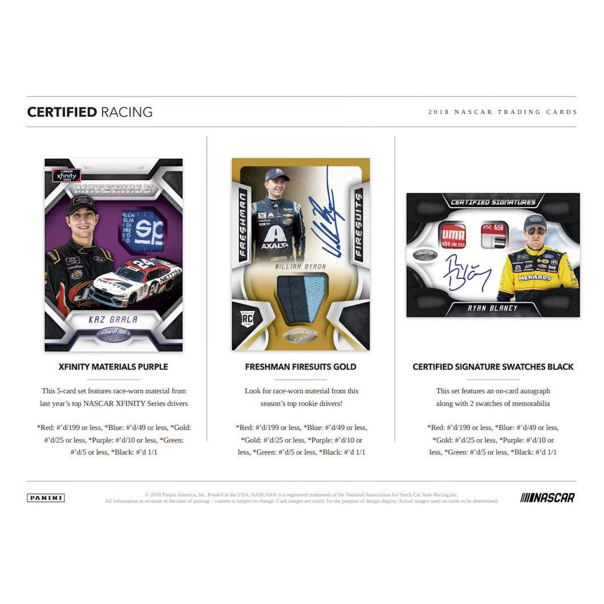2018 Panini Certified Racing Hobby Box (Ships Sealed Only) - D | P5595787