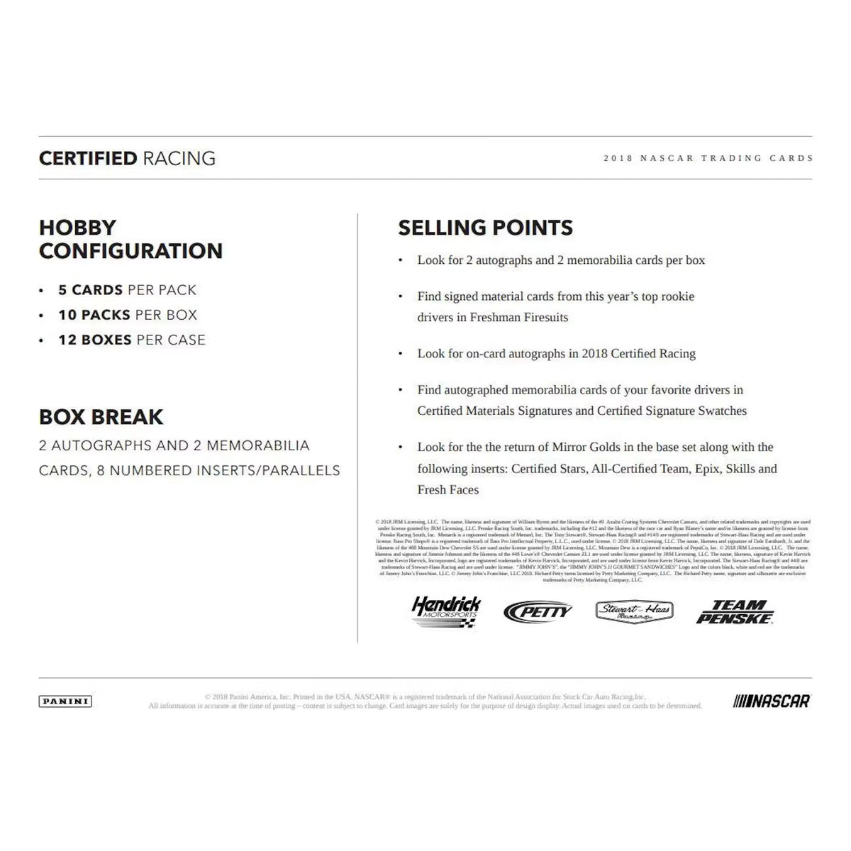 2018 Panini Certified Racing Hobby Box (Ships Sealed Only) - D | P5595787