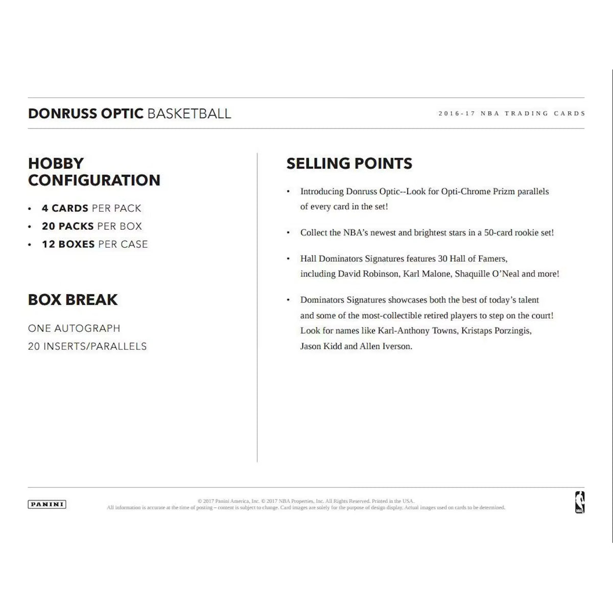 2016-17 Panini Donruss Optic Basketball Hobby Box (Ships Sealed Only) - D | P5641853