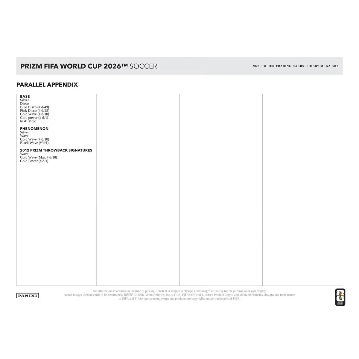 2026 Panini Prizm FIFA World Cup Soccer Mega Hobby Box (Ships Sealed Only)