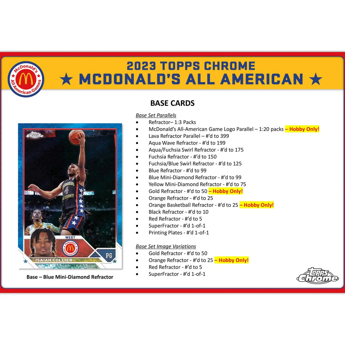 2023 Topps McDonald's All American Chrome Basketball Hobby Box | P5945950
