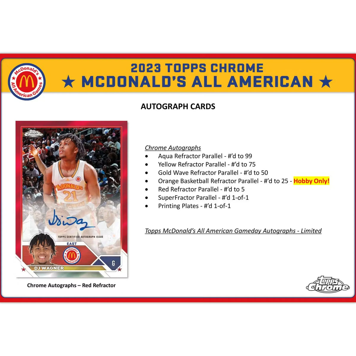 2023 Topps McDonald's All American Chrome Basketball Hobby Box | P5945950