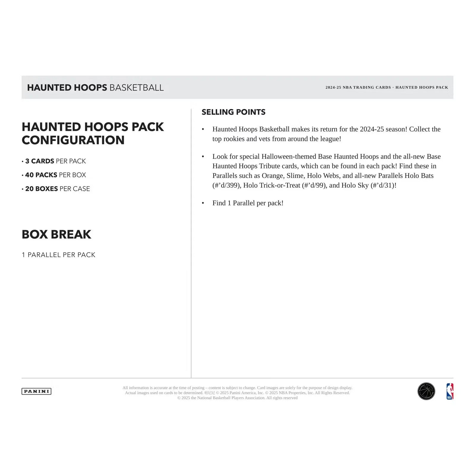 2024-25 Panini Haunted Hoops Halloween Basketball Retail 40-Pack Box (Ships Sealed Only)