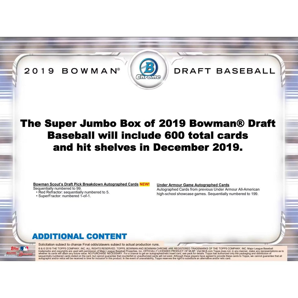 2019 Bowman Draft Baseball Super Jumbo Box (Ships Sealed Only) - D | P6052916