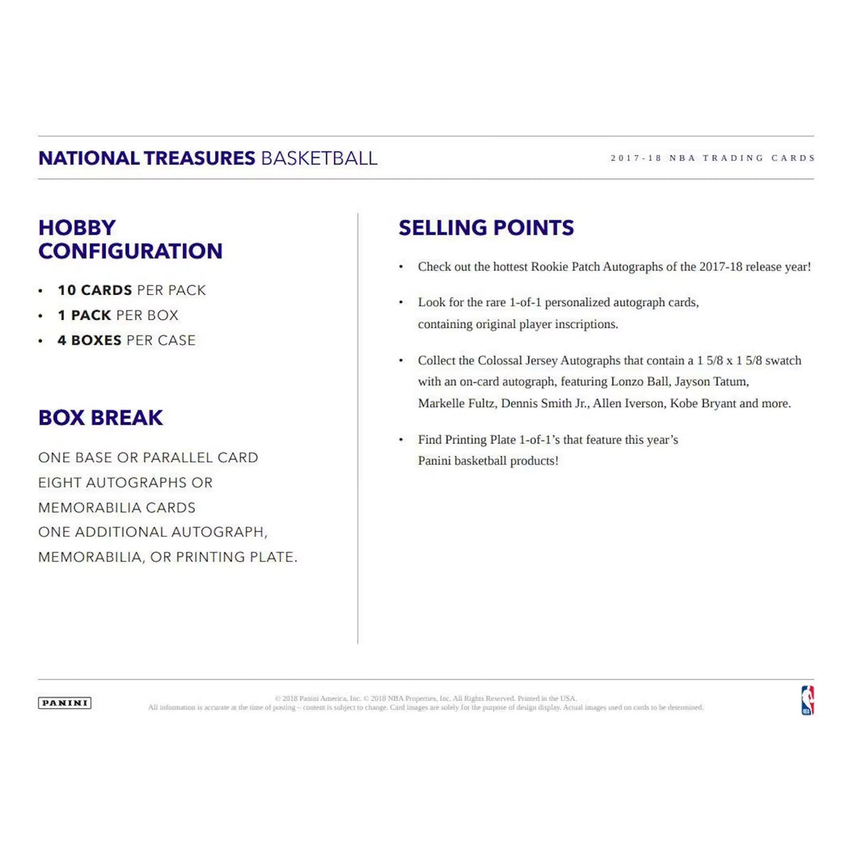 2017-18 Panini National Treasures Basketball Hobby Box (Ships Sealed Only) | P6054447