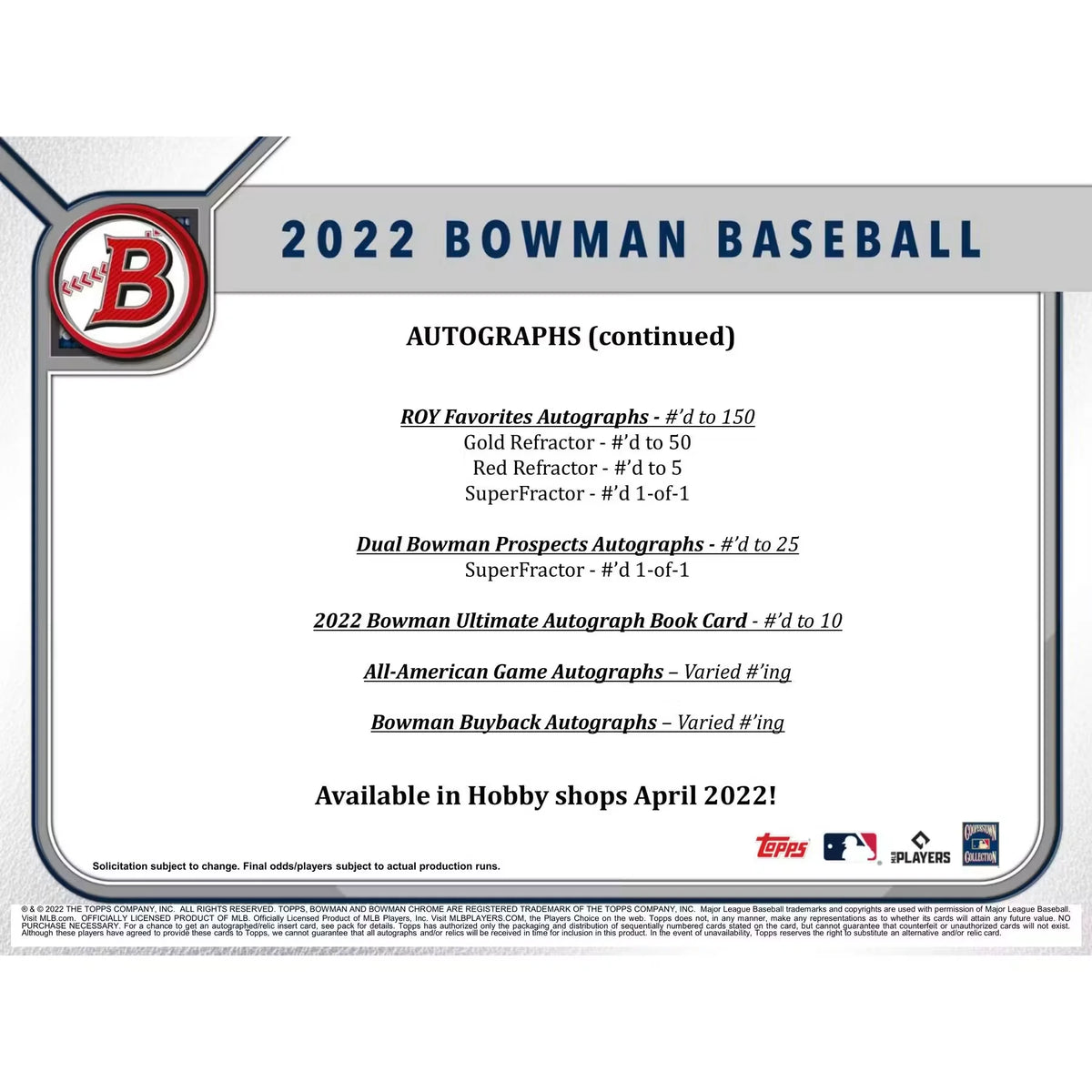 2022 Bowman Baseball Hobby Jumbo Box - D2 | P6134693