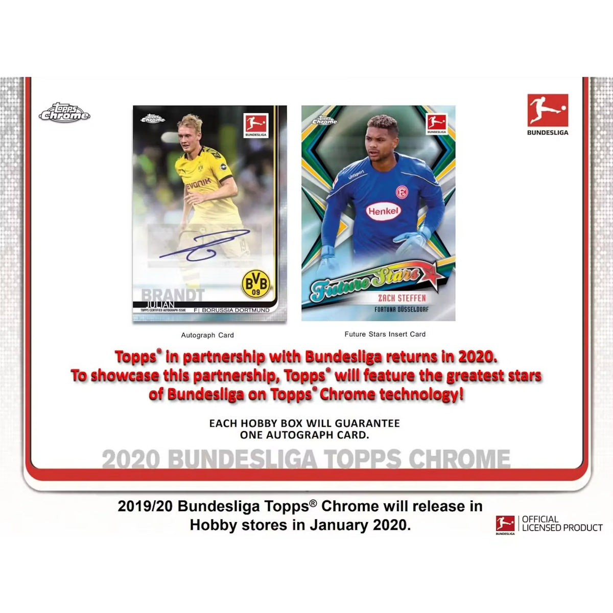 2019-20 Topps Chrome Bundesliga Soccer Hobby Box | 18 Packs (Ships Sealed Only) | P6135659