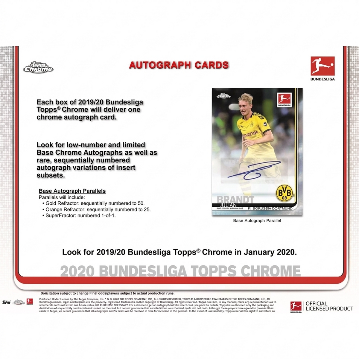 2019-20 Topps Chrome Bundesliga Soccer Hobby Box | 18 Packs (Ships Sealed Only) | P6135659