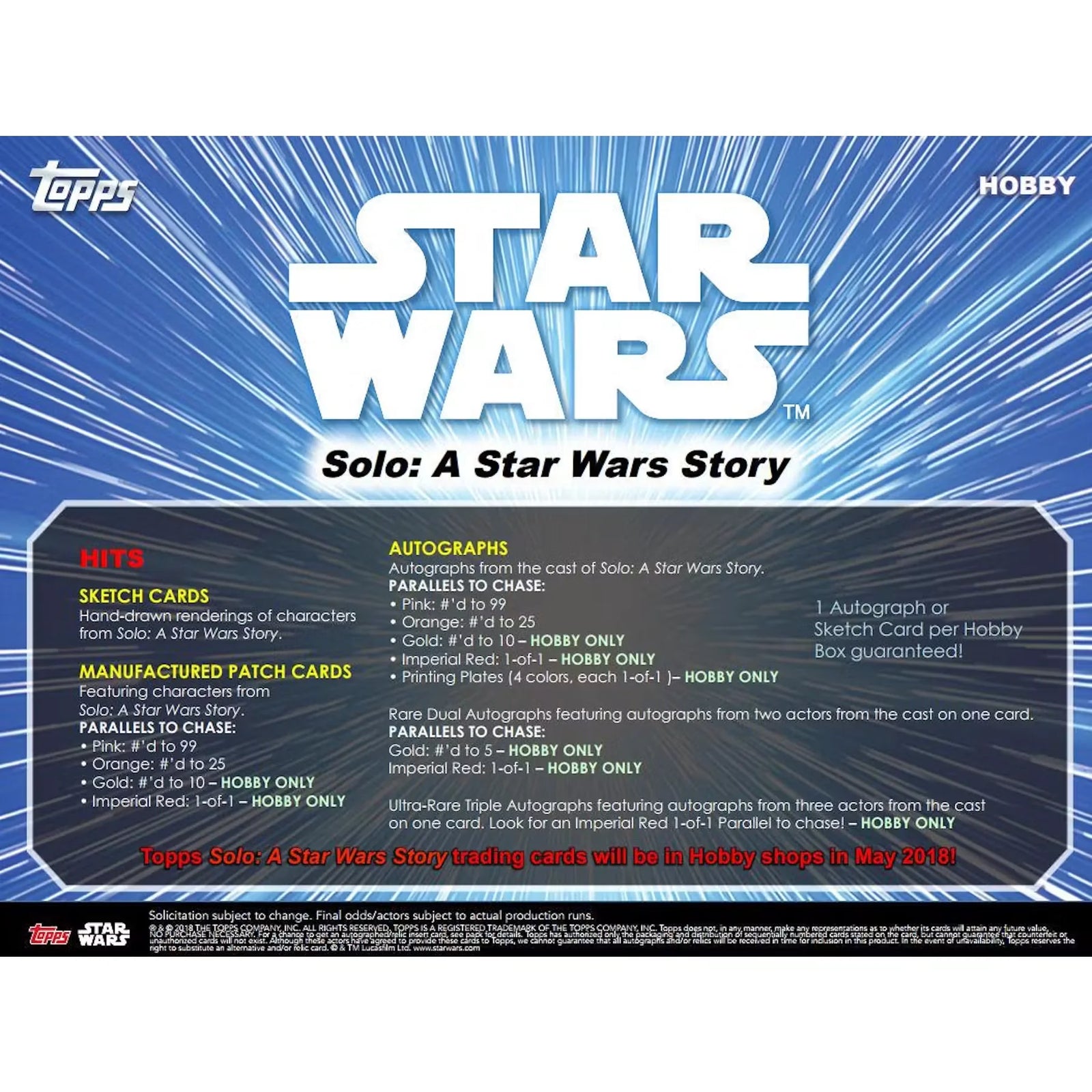 2018 Topps Solo: A Star Wars Story Hobby Box | Autographs & Sketch Cards (Ships Sealed Only)