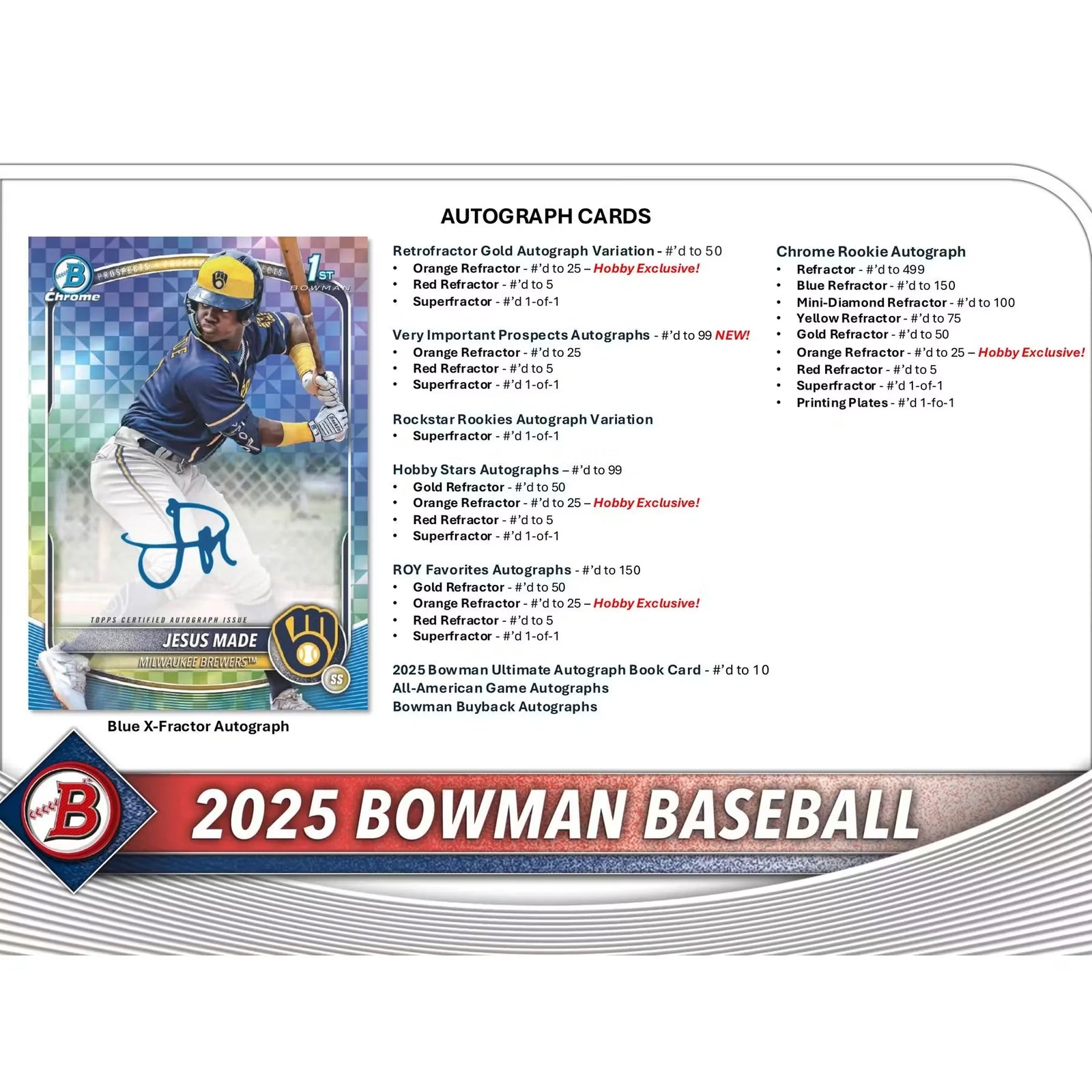 2025 Bowman Baseball Hobby Box | Chrome Autographs & Prospect Cards (Ships Sealed Only)