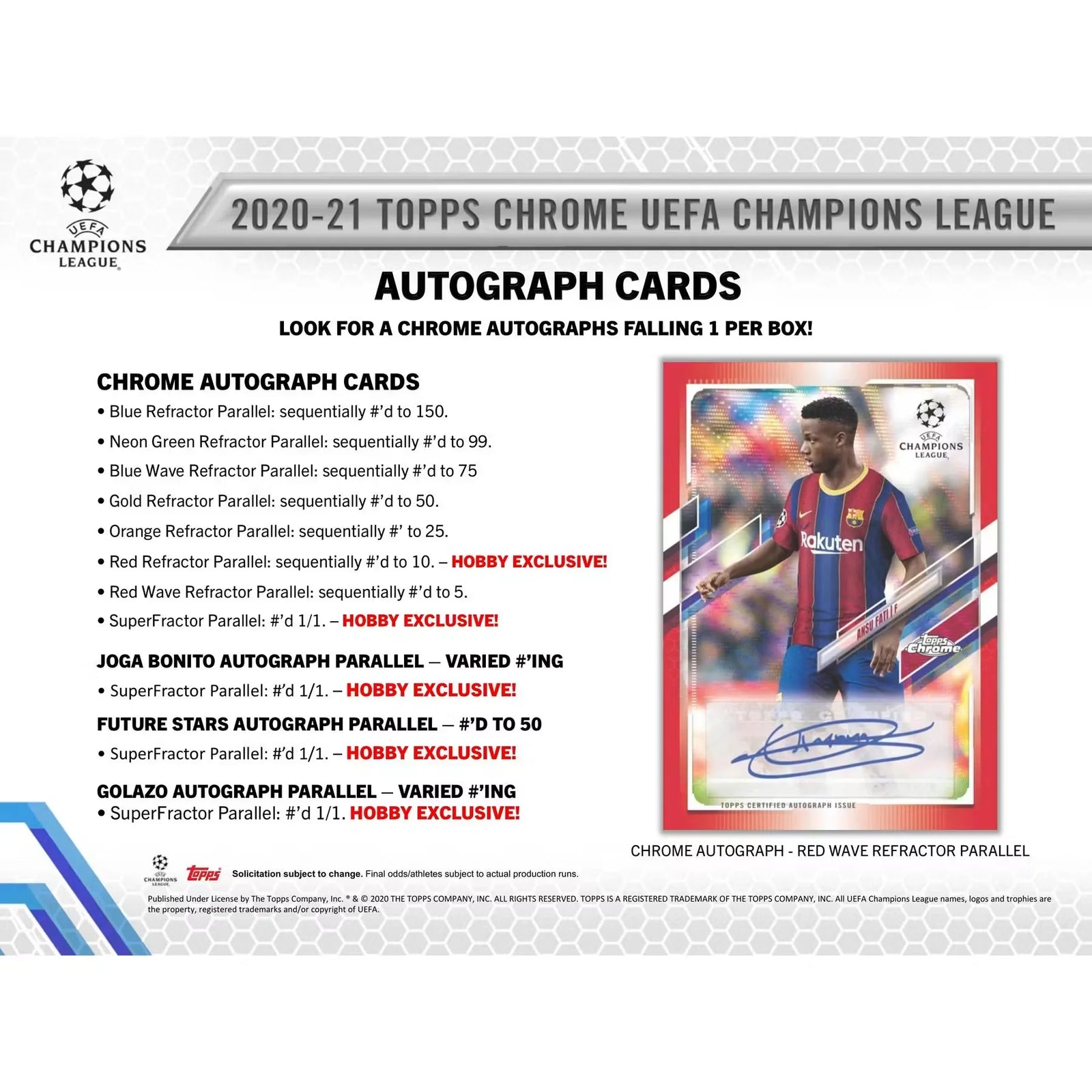2020-21 Topps Chrome UEFA Champions League Soccer Hobby Box (Ships Sealed Only)