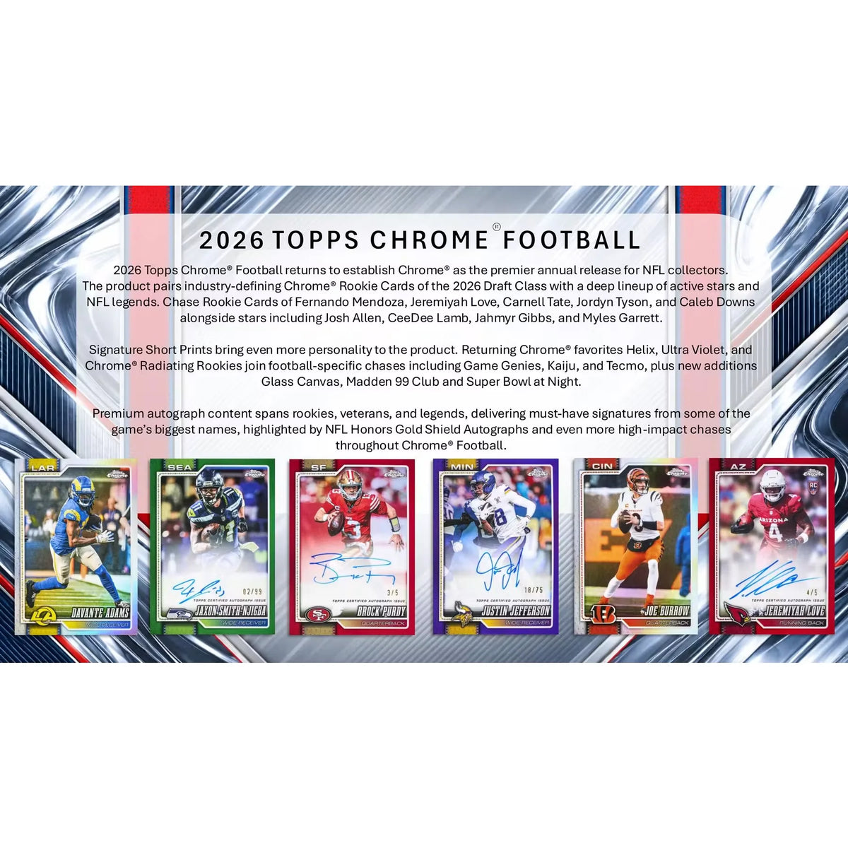 2026 Topps Chrome Football Hobby Jumbo Box | Presell (Ships Sealed Only) | P8254825