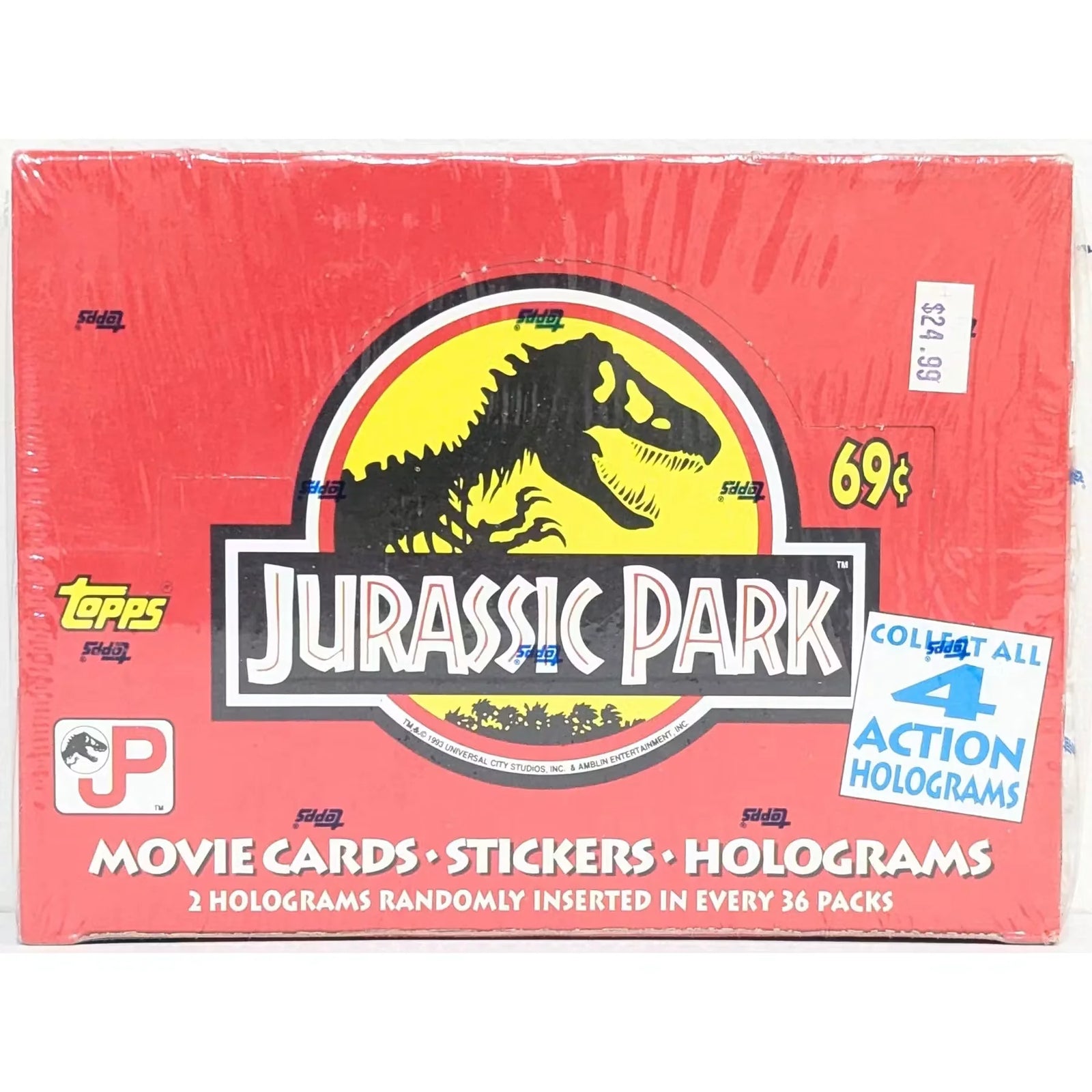 1993 Topps Jurassic Park Hobby Box | 36 Packs, 8 Cards Per Pack (Ships Sealed Only)