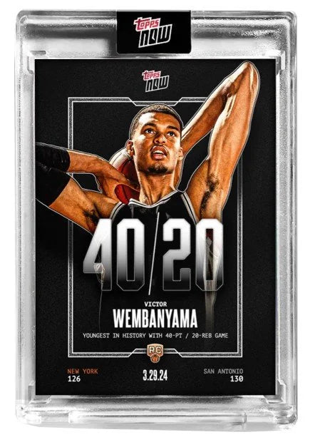 2023-24 Topps Now Victor Wembanyama Youngest In History 40-PT/20-REB Game Card - B6