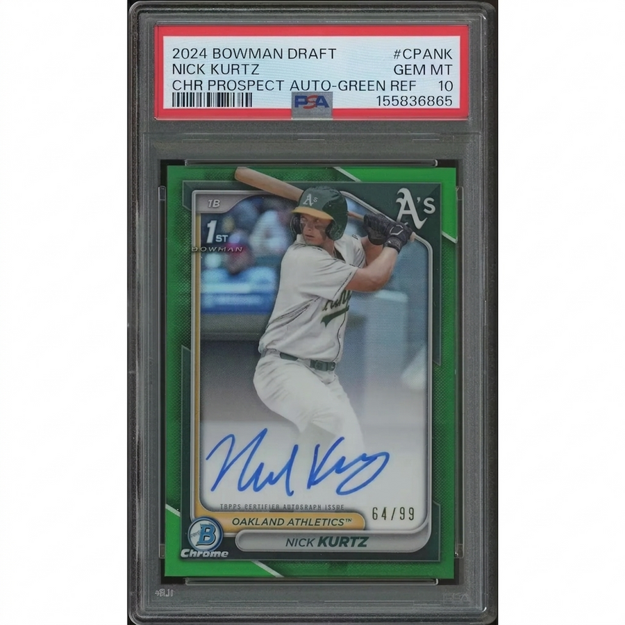 2024 Bowman Chrome Draft Baseball #CPANK Nick Kurtz Green Refractor Rookie Auto #64/99 PSA 10 (GEM MT) Sapphire