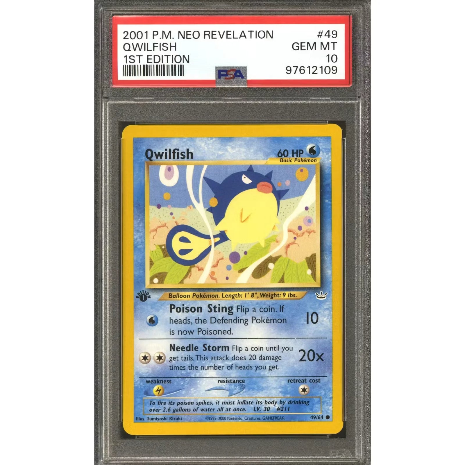 Pokemon Neo Revelation 1st Edition Qwilfish 49/64 | PSA 10 Gem Mint