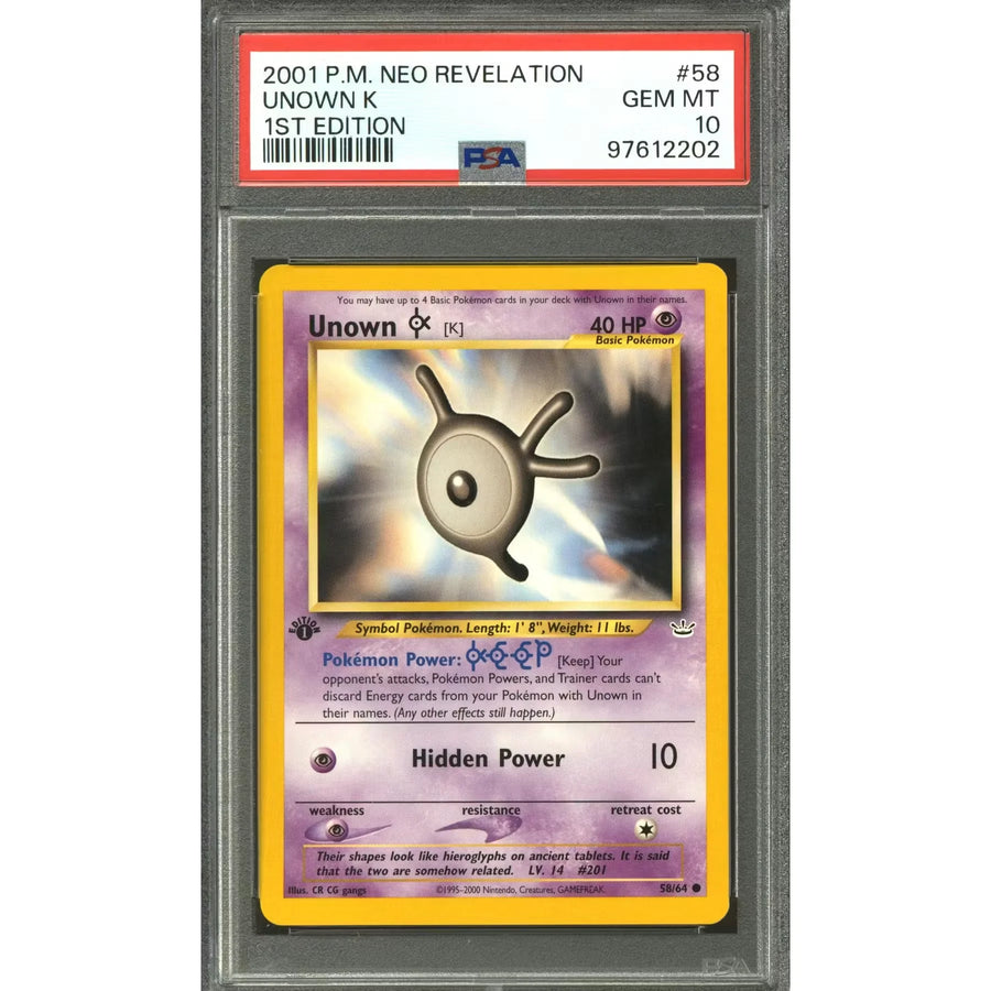 Pokemon Neo Revelation 1st Edition Unown K 58/64 | PSA 10 Gem Mint
