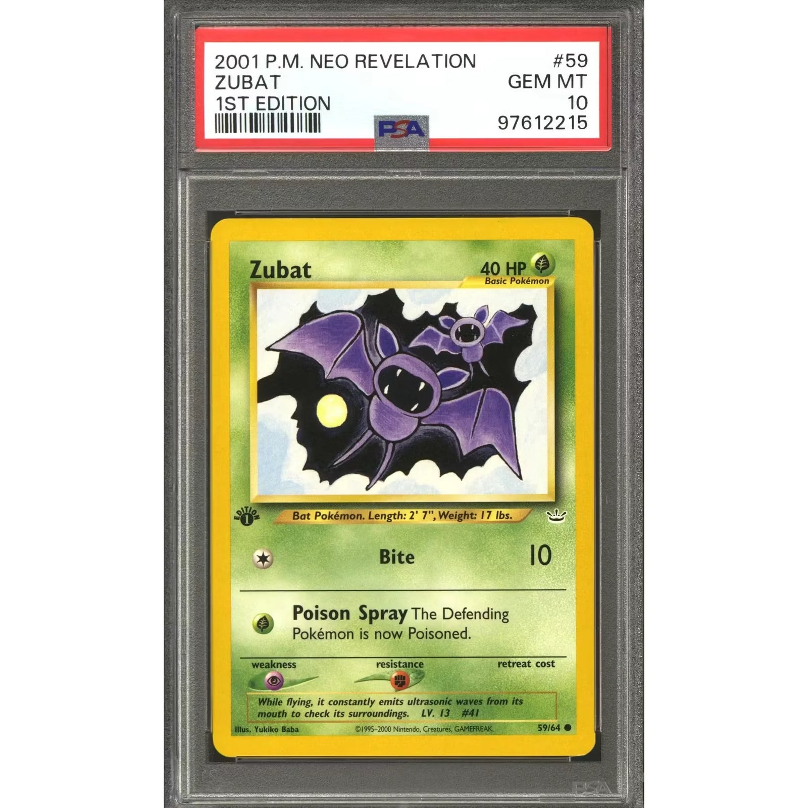 Pokemon Neo Revelation 1st Edition Zubat 59/64 | PSA 10 Gem Mint