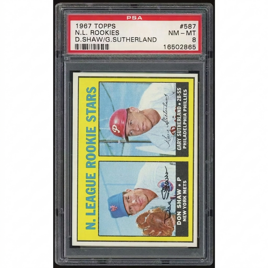 1967 Topps #587 Don Shaw/Gary Sutherland Rookie Card | PSA 8