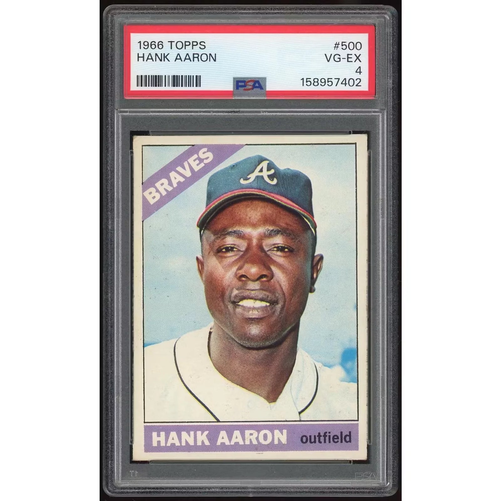 Hank Aaron 1966 Topps #500 Baseball Card | PSA 4