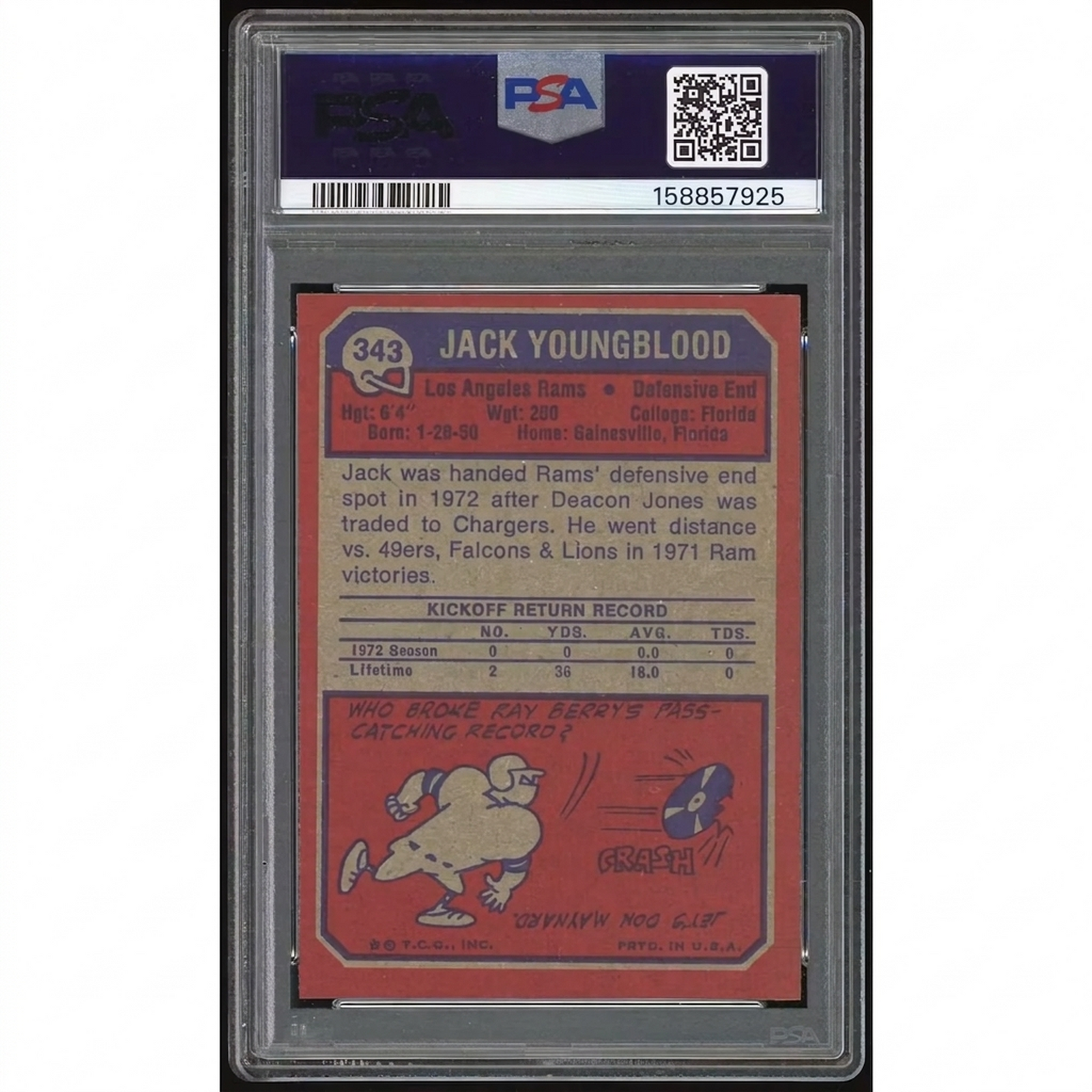 Jack Youngblood 1973 Topps #343 Rookie Card | PSA 8